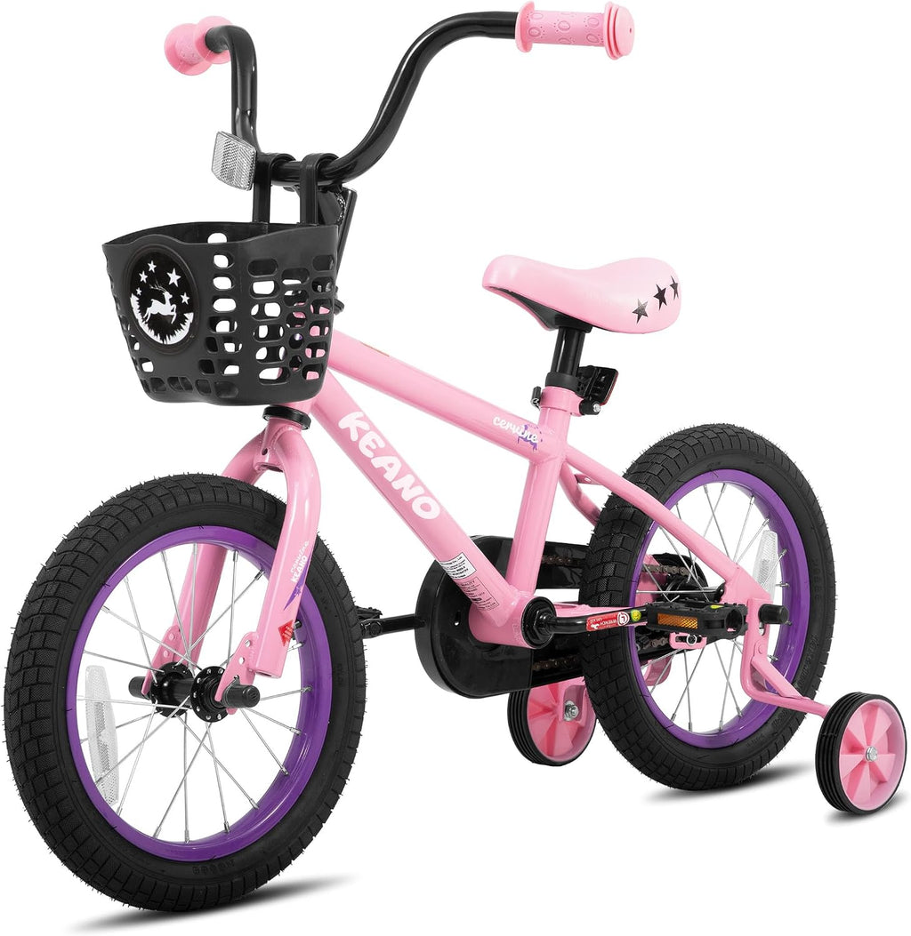 KEANO Cervine 14 16 20 Inch Kids Bike for Boys Girls Ages 3-10 Years, 14 16 Inch Toddler BMX Bikes with Training Wheels and Basket, 20 in Children Bicycles with Kickstand