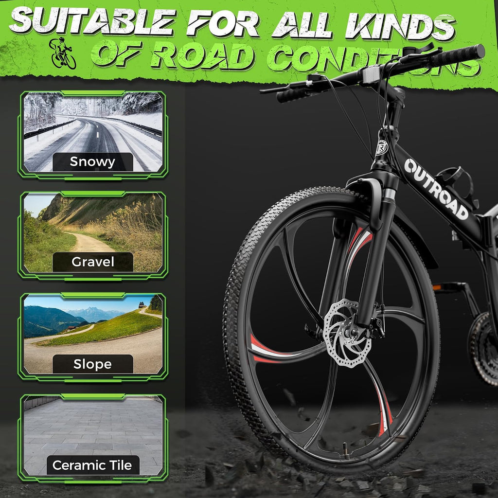 26 Inch Adult Folding Bikes/Mountain Bikes, 21 Speeds Mountain Bicycles with Full Suspension, Dual Disc Brake, High Carbon Steel Frame, Foldable Bike for Men/Women/Teen, HM-Black