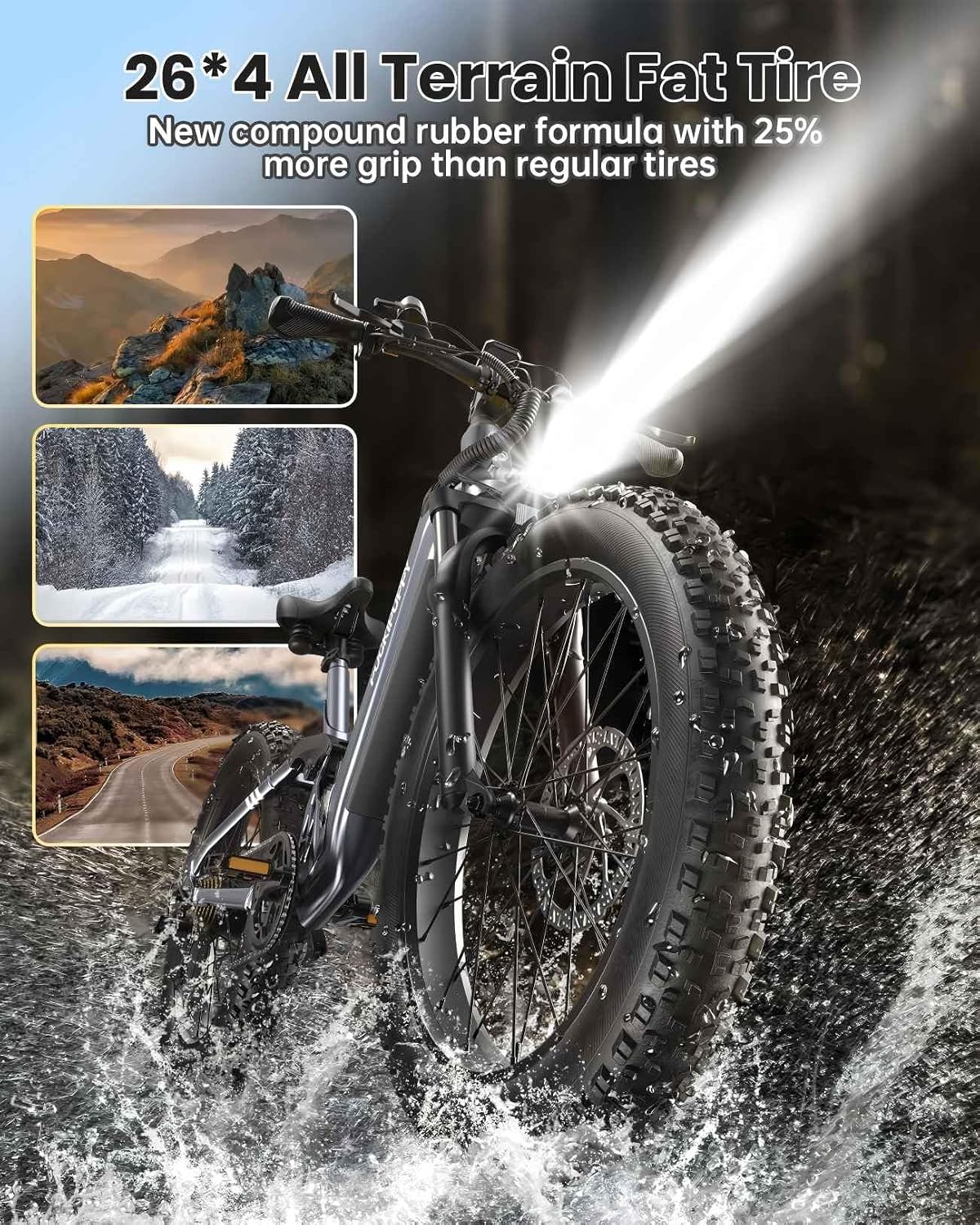 PUCKIPUPPY Electric Bike for Adults 960W, 48V 20AH Battery Adult Electric Bicycles, 26' Fat Tire Full Suspension Step-Thru Ebike, 28MPH Mountain Ebike, 7 Speed, 80Miles Range