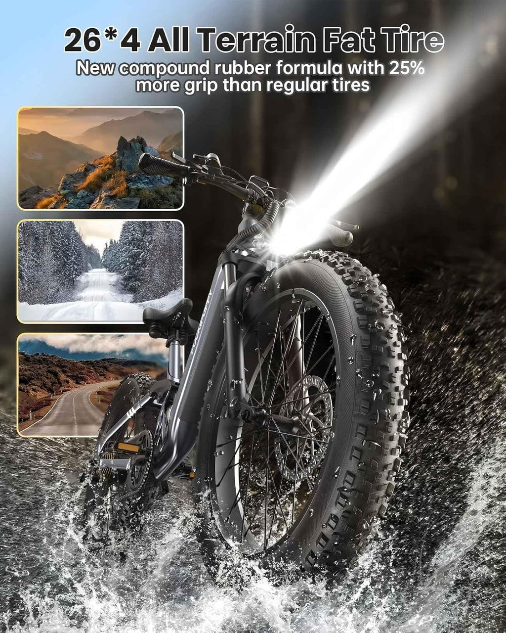 PUCKIPUPPY Electric Bike for Adults 960W+A Luxury Accessory Pack, 48V 20AH Battery Adult Electric Bicycles, 26' Fat Tire Full Suspension Step-Thru Ebike, 28MPH Mountain Ebike, 7 Speed, 80Miles Range