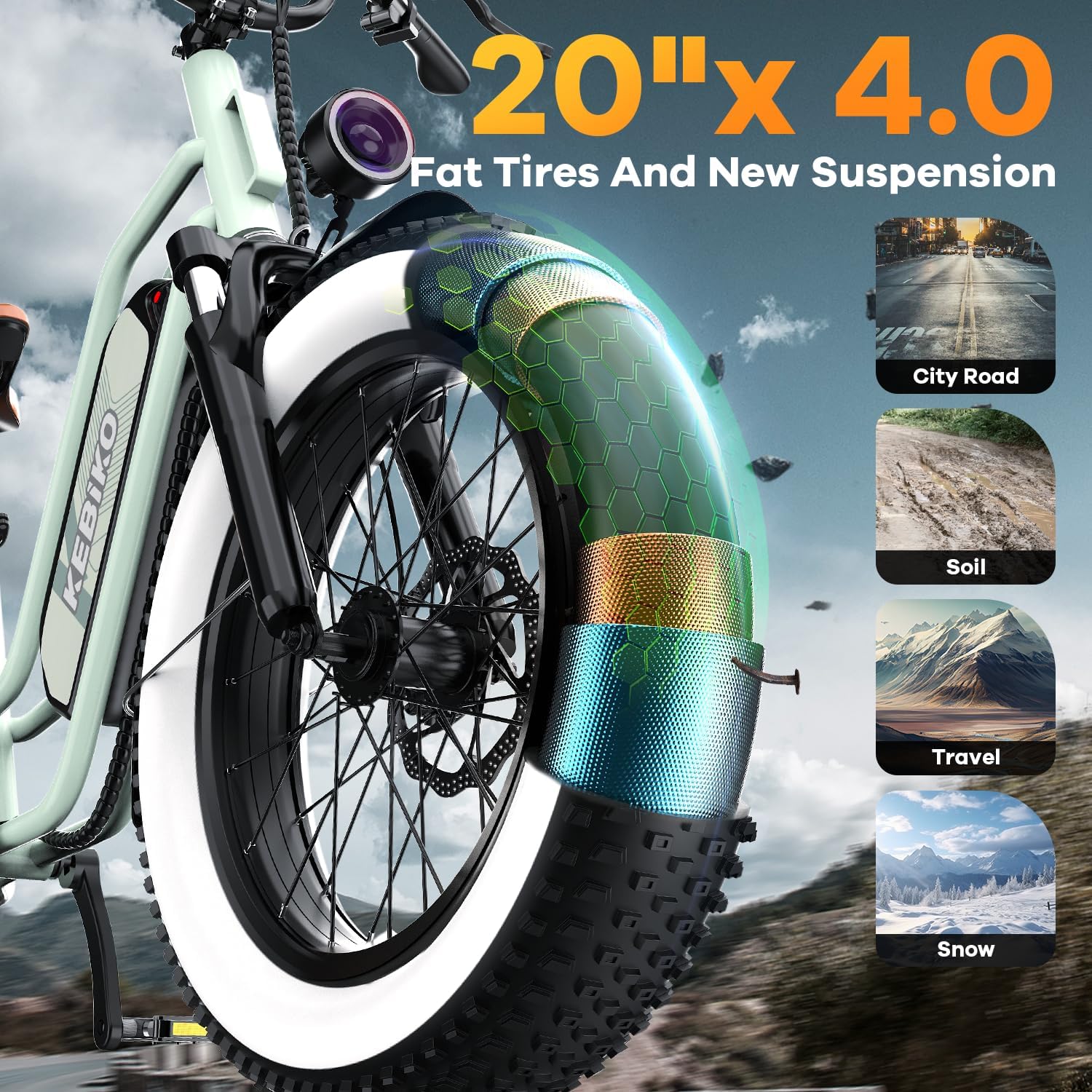 1500W Electric Bike for Adults,48V 20/25/60Ah Removable Battery Max Range 80Miles Electric Bicycle,20''×4' Fat Tire Ebike,Adult Electric Bicycles for Commute Beach Snow,E-Bike UL Certified