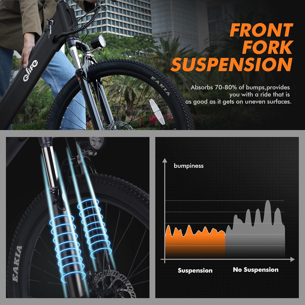 Qlife Cityone Electric Bike for Adults & Teens, Step-Through Commuter Ebike, 1000W Peak Motor, 55-Mile Range, 48V Removable Battery, 26-Inch City Tires, 7-Speed, Up to 25 MPH