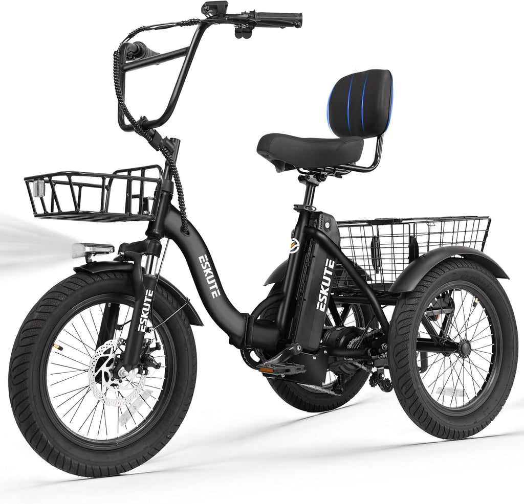 ESKUTE E Trike Electric Bike, Peak 1200W Brushless Motor Folding Trike 18X3.0 Fat Tire Ebike, 624Wh Removable Battery, Step-Thru 3 Wheel Electric Bicycle, Up to 55 Miles, 18MPH+ Tricycle for Adults