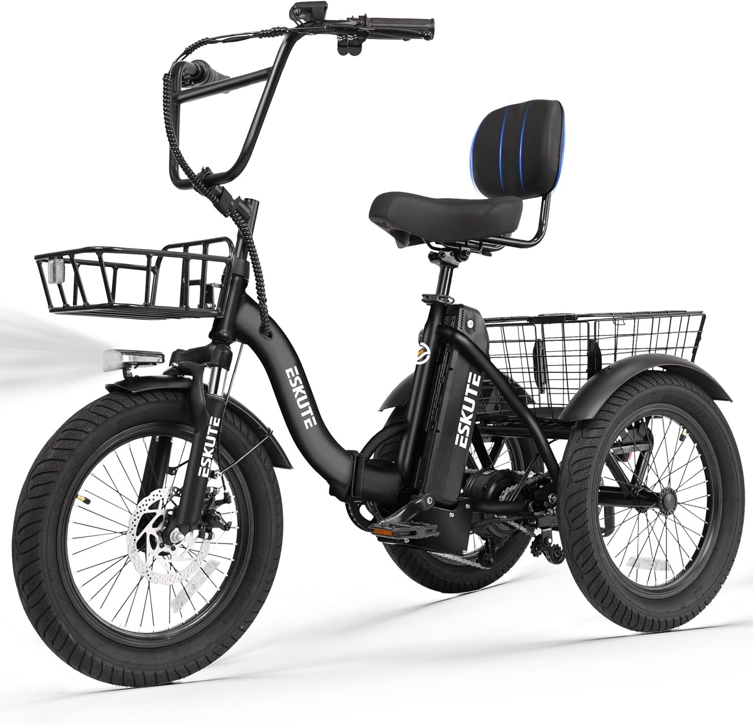 ESKUTE E Trike Electric Bike, Peak 1200W Brushless Motor Folding Trike 18X3.0 Fat Tire Ebike, 624Wh Removable Battery, Step-Thru 3 Wheel Electric Bicycle, Up to 55 Miles, 18MPH+ Tricycle for Adults