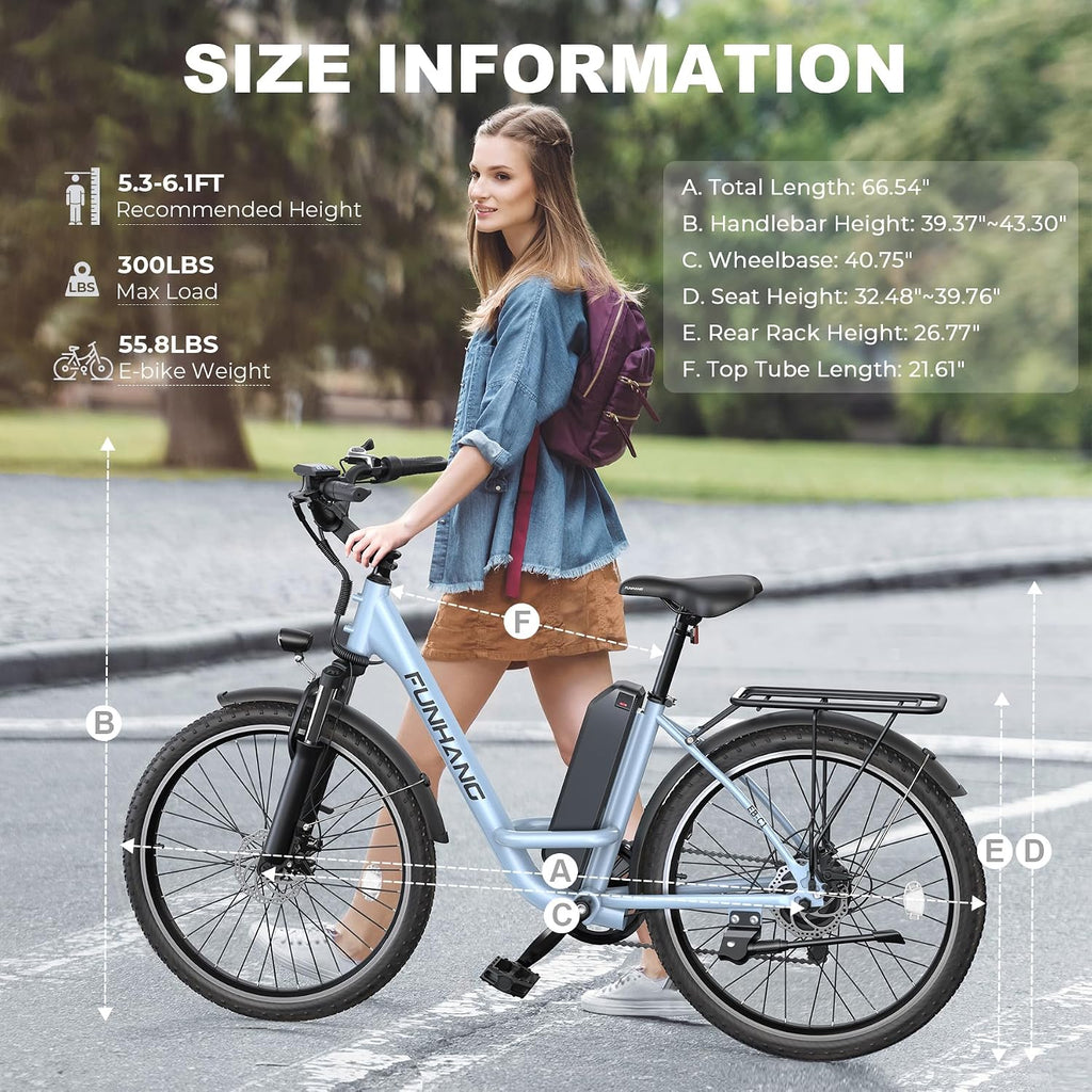 Funhang Electric Bike for Adults, 26' City Cruiser Ebike with 1000W Peak Motor, 20MPH 50 Miles Commuter Adult Electric Bicycles with 48V Battery, Adjustable Stem, 7-Speed, UL 2849 Certified