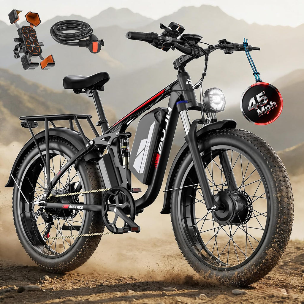 6000W Max Speed 45MPH Dual Motor Electric Bike for Adults,60V 1200Wh Removable Battery with 24' Fat Tire Up to 100 Miles Range with Full Suspension All Terrain Ebike for Men Women PU364