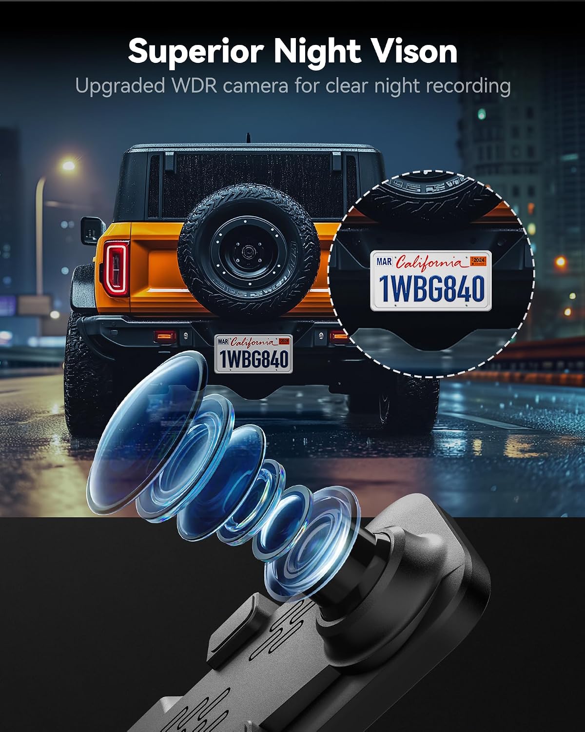 WOLFBOX G840S 12' 4K Mirror Dash Cam Backup Camera, 5.8GHz WiFi Smart Rearview Mirror for Cars & Trucks, Front and Rear View Dual Cameras, Night Vision, Parking Assistance, Included 32GB Card & GPS