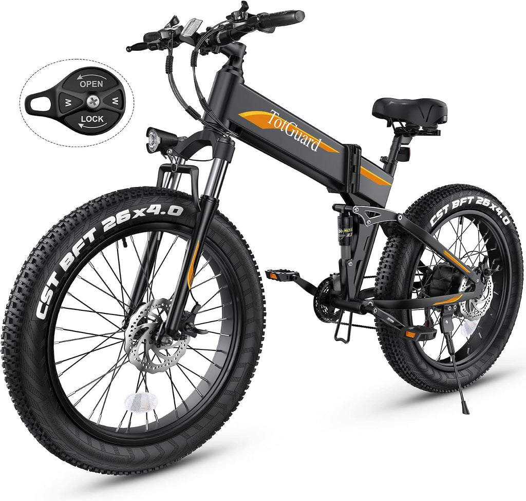 Wooken 26' x4.0 Fat Tire Electric Bike, Folding Electirc Bike for Mountain Commuter, 500W Motor 19.8 MPH, Ebikes for Adults with 48V/10.4Ah Removable Battery, Suspension Fork, 21 Speed Ebike