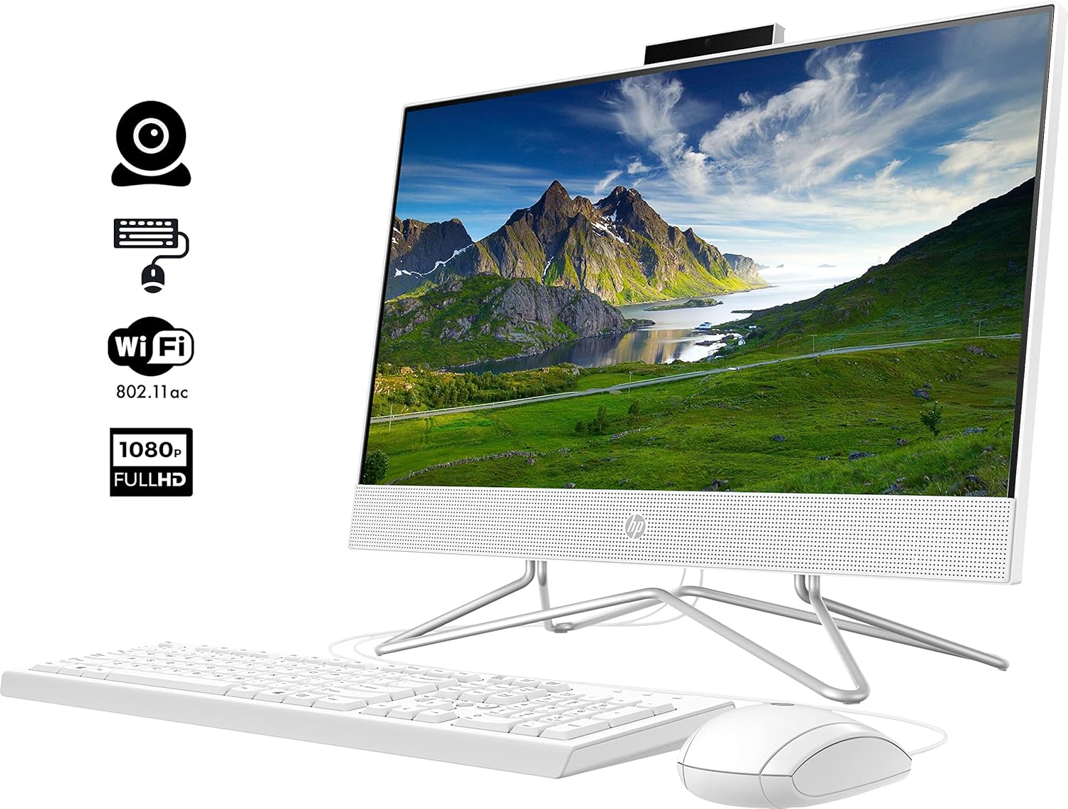 HP 2022 All-in-One Desktop, 21.5' FHD Display, Intel Celeron J4025 Processor, 16GB RAM, 1TB PCIe SSD, Webcam, HDMI, RJ-45, Wired Keyboard&Mouse, WiFi, Windows 11 Home, White