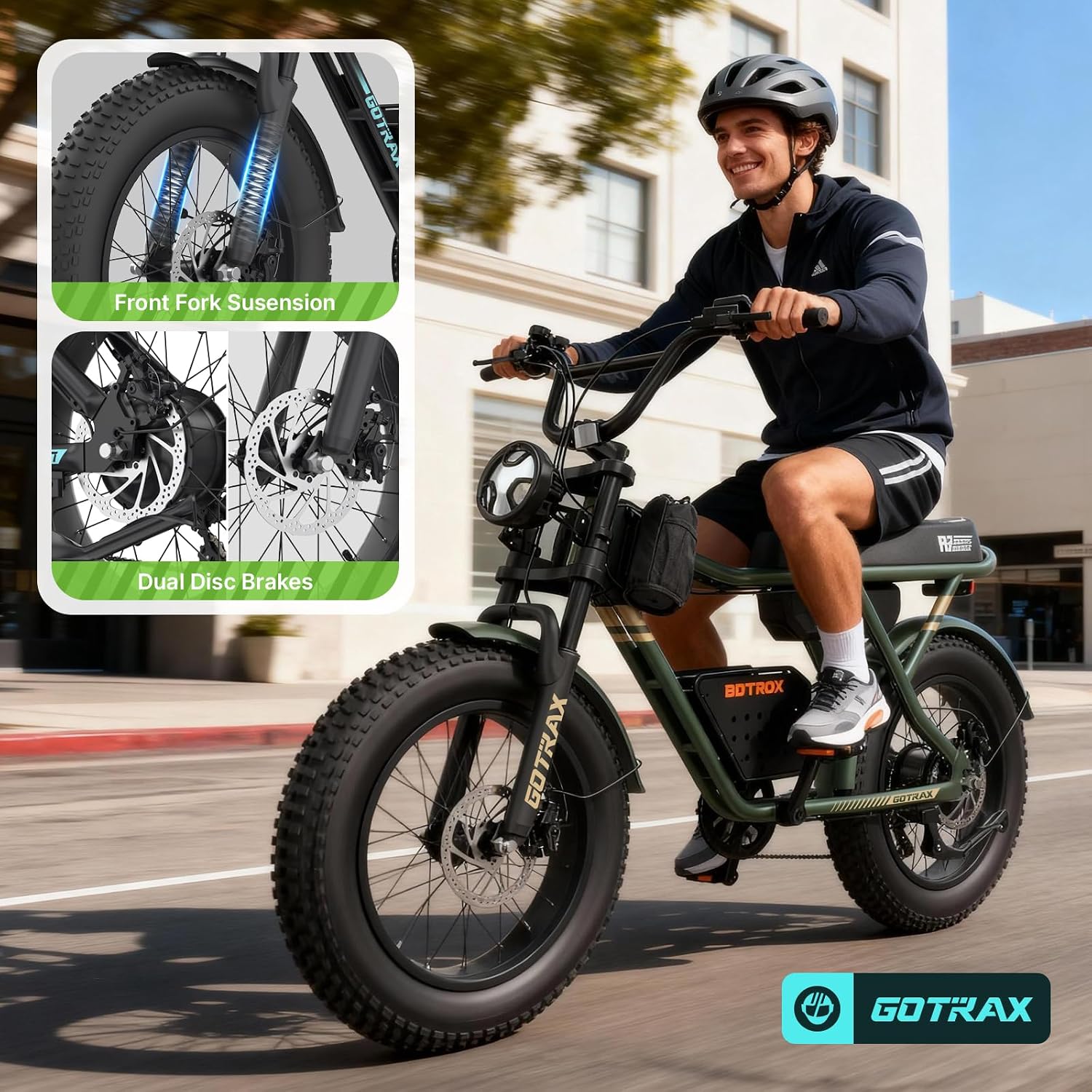 Gotrax R7 Electric Bike for Adults, 750W Motor, 25mph, Max 45-Mile Range, 20' Fat Tire, UL Certified, 48V Removable Battery, Oversized Padded Seat, Basket&Frame Bag, Easy Assembly for City&All-Terrain