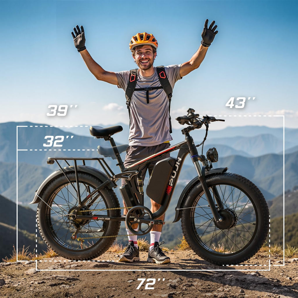 6000W Dual Motor Ebike for Adults, 60V 20Ah Fast Electric Bike 45mph,Up to 110 Miles,24' Fat Tire Full Suspension Electric Bike for Snow Off-Road Commuter Mountain E-Bike for Men Women