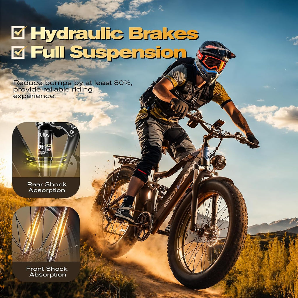Electric Bike, Peak 2000W Full Suspension Ebike for Adults, 921.6WH Built-in Battery Mens Electric Bicycle 80 Miles Range Dual Hydraulic Brake, 26' Fat Tire Off Road E Bikes for Mountain, Snow, Sand
