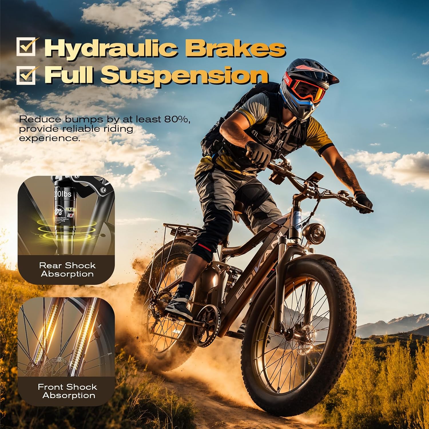 Electric Bike, Peak 2000W Full Suspension Ebike for Adults, 921.6WH Built-in Battery Mens Electric Bicycle 80 Miles Range Dual Hydraulic Brake, 26' Fat Tire Off Road E Bikes for Mountain, Snow, Sand