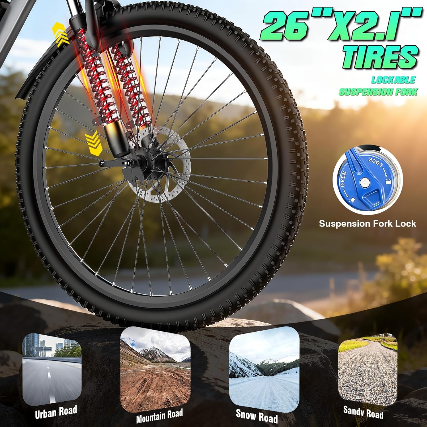 Electric Bike for Adults, 26' Commuter Ebikes with 7-Speed Gears, 25MPH Lightweight E Bike, 720W Peak Motor, 375Wh Removable Battery, 50 Miles Range, Electric Mountain Bicycle for All Terrain