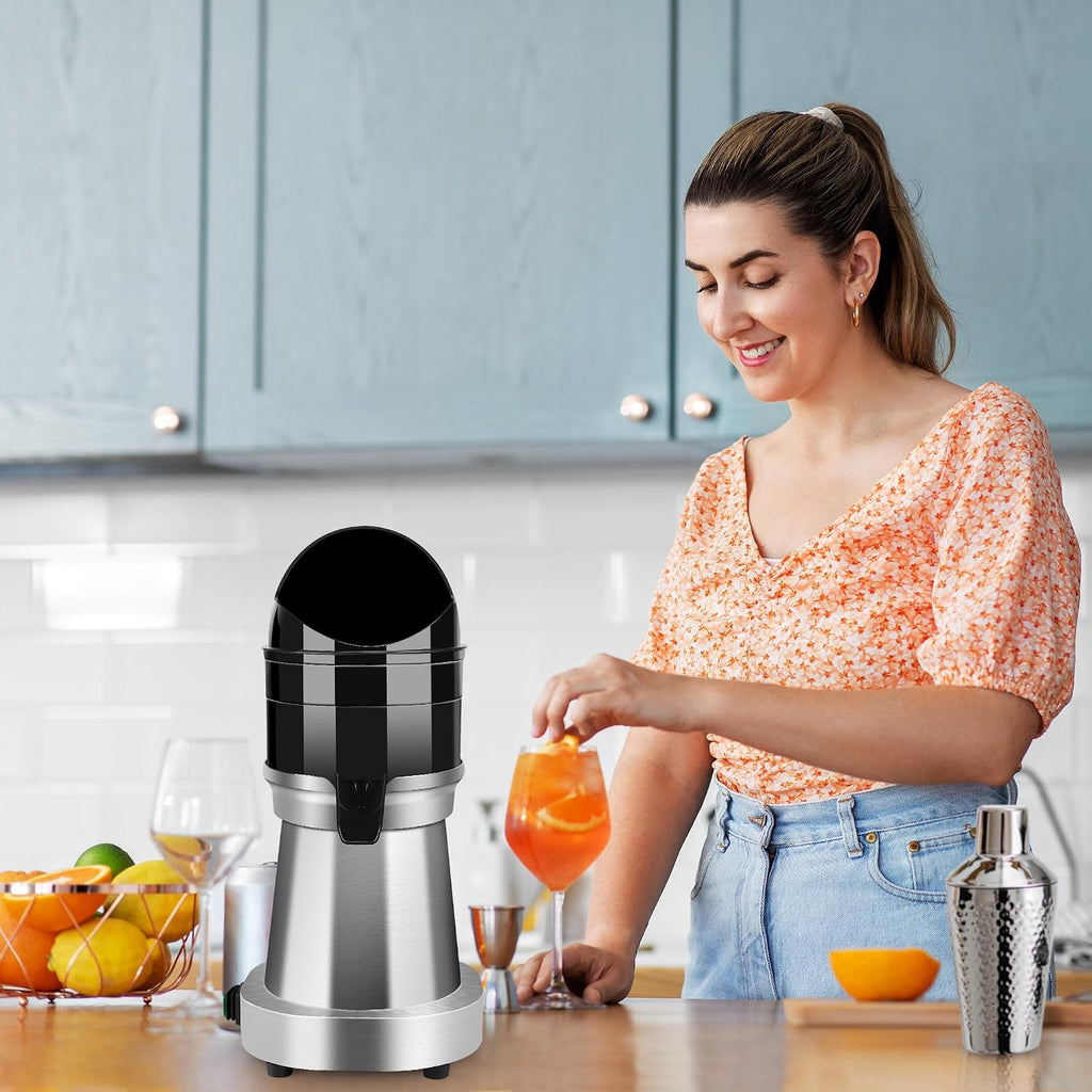 YUANHAO Commercial Electric Citrus Juicer Machine, 120V 1400 RPM with 3 Reamers & Splash Guard, Stainless Steel Automatic Orange/Lemon/Grapefruit Juicer for Bars, Restaurants, Home Use
