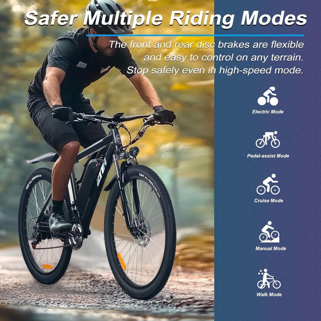 ZNH Electric Bike for Adults, 750W Peak Electric Mountain Bike with 48V 13Ah Removable Battery, 20MPH Brushless Motor Up to 50 Miles, Suspension Fork, 26'' Fat Tire Commuter Ebike, Black (02S-Black)