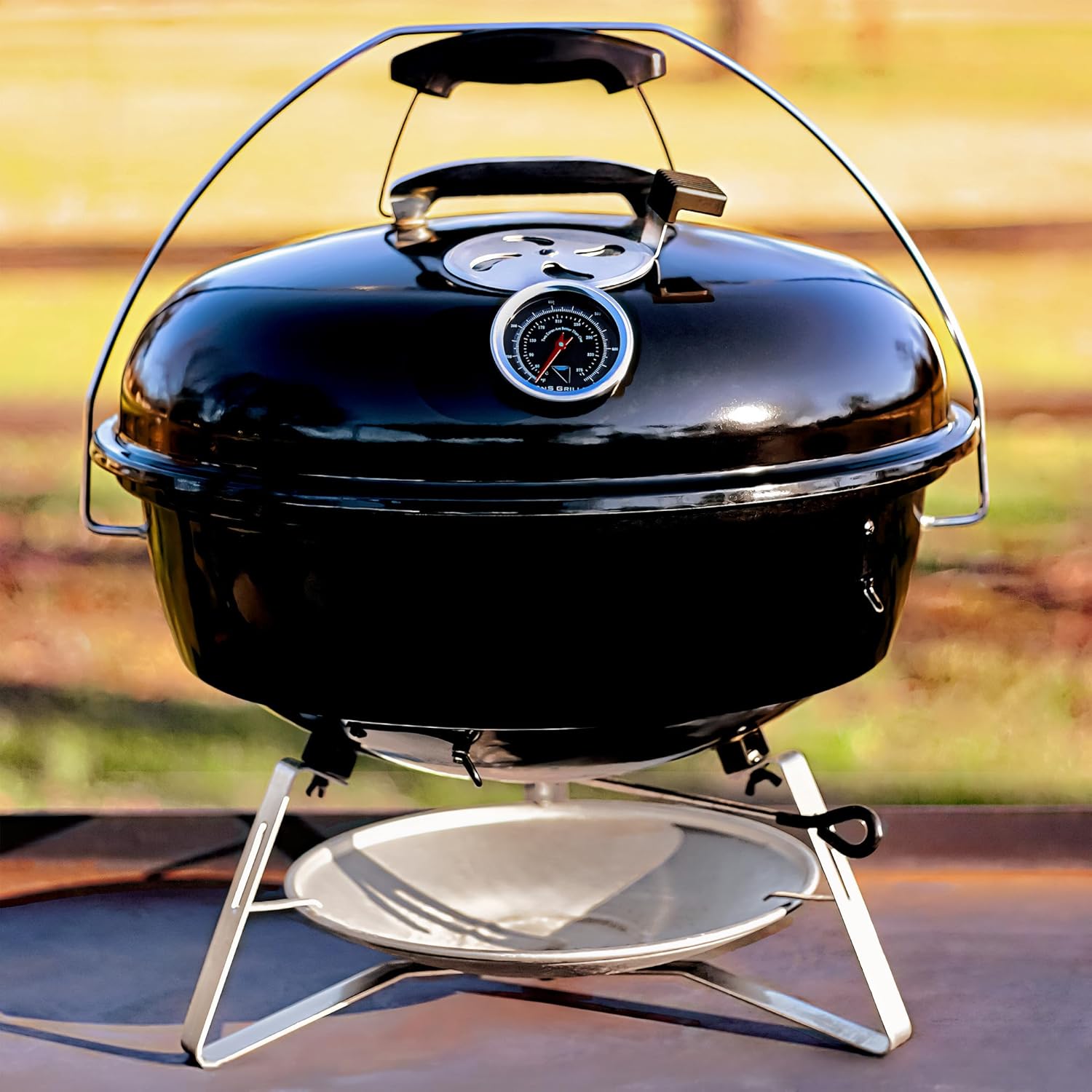 SnS Grills Slow 'N Sear Travel Kettle, 2-Zone Cook Charcoal Basket and Easy Spin 18' Grate - Portable Charcoal Grill for BBQ Cooking - Travel Kettle 18'