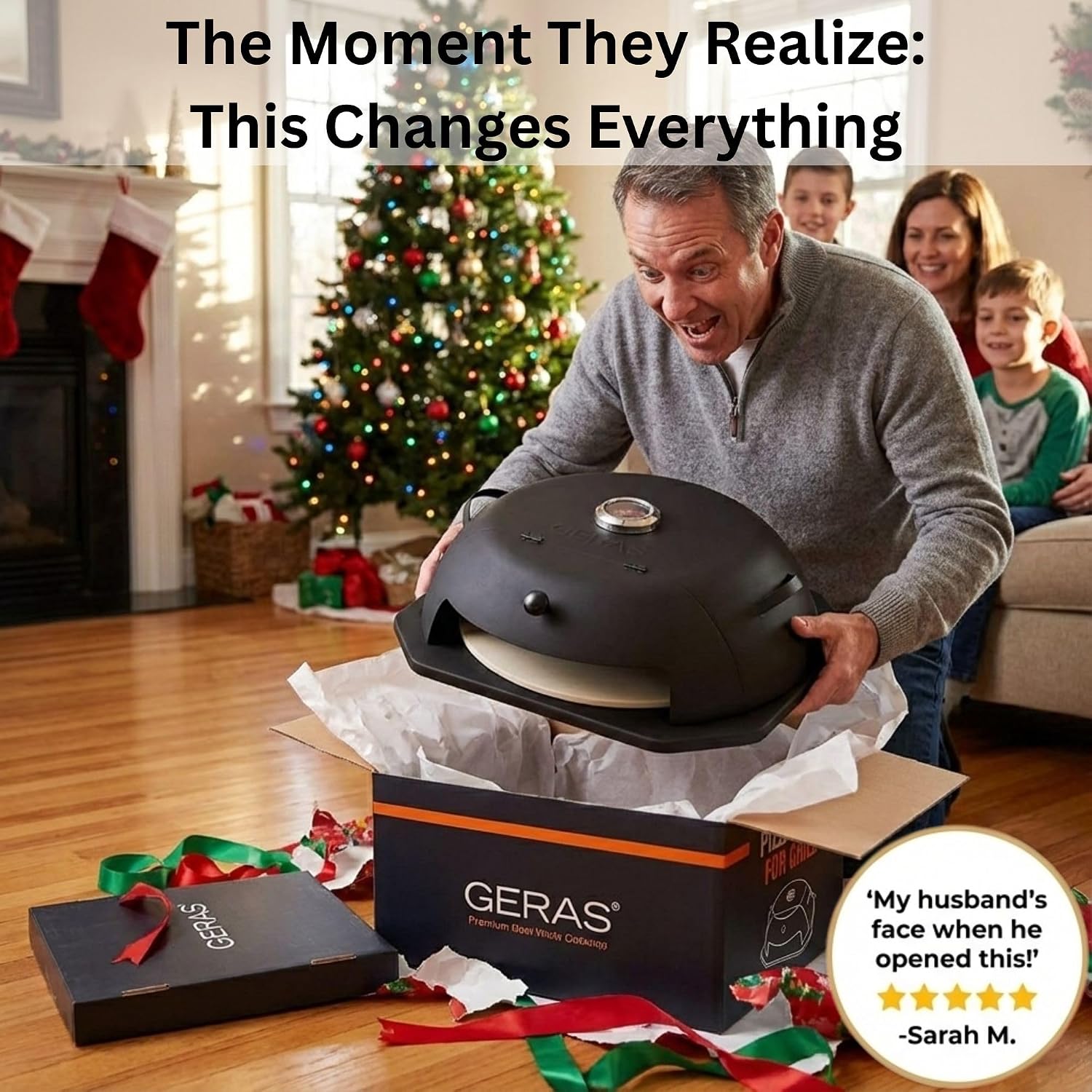 HeatGuard Pro Geras Pizza Oven for Grill - Grill Top Pizza Oven For Outdoor Camping - Pizza Stone, Pizza Peel Kit - Portable Backyard BBQ Pizzas Maker Charcoal, Pellet, Propane Gas Wood Attachment