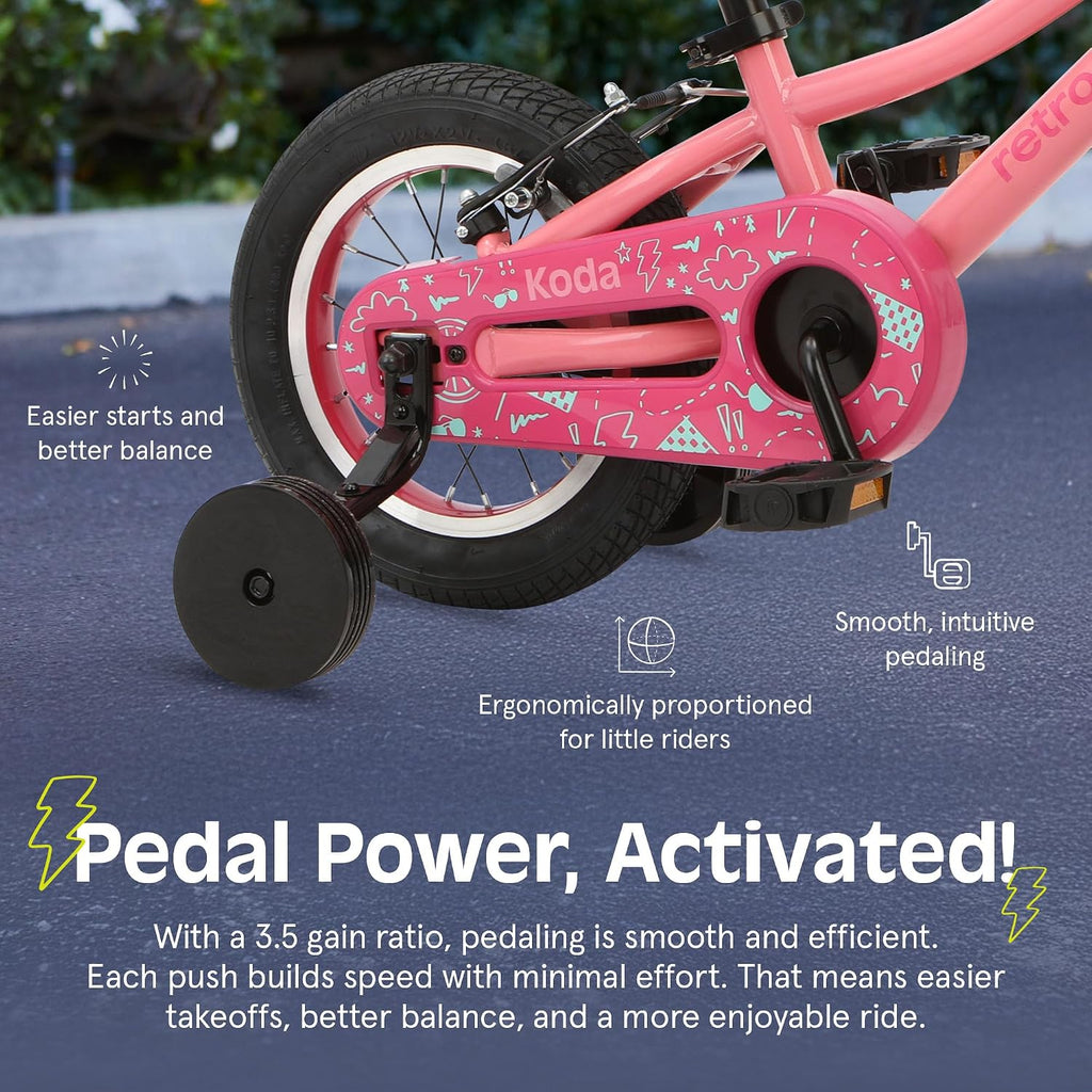Retrospec Koda Plus Kids Bike for Boys & Girls Ages 2-3 Years - Children's Bicycle, Adjustable Seat & Handlebars, Removable Training Wheels, Front Hand Brakes, Rear Coaster Brake & Safety Bell