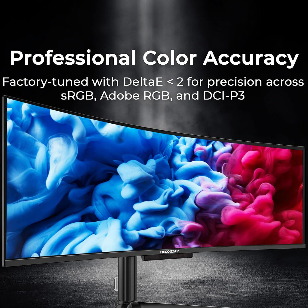 Deco Gear 49' QD-OLED 240Hz Curved Ultrawide Gaming Monitor - 5120×1440 DQHD, 32:9 Dual-QHD Display, 0.03 ms Response, HDR400 True Black, 90W USB-C, KVM, Adaptive Sync, RGB Lighting