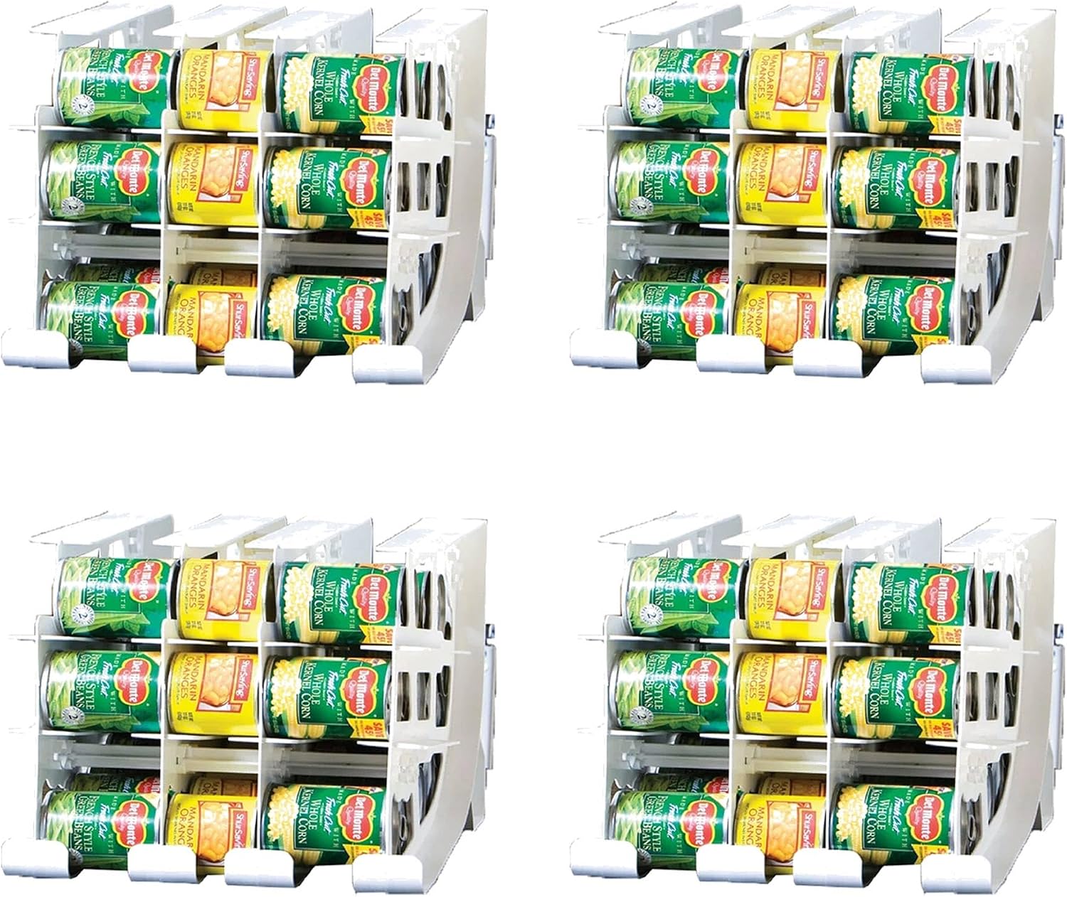 FIFO Can Tracker 4-Pack - 3-Tier Rotating Food Can Organizer for Pantry, Expandable Soda Can Storage for Kitchen, Holds 54 Cans of Food or Soda