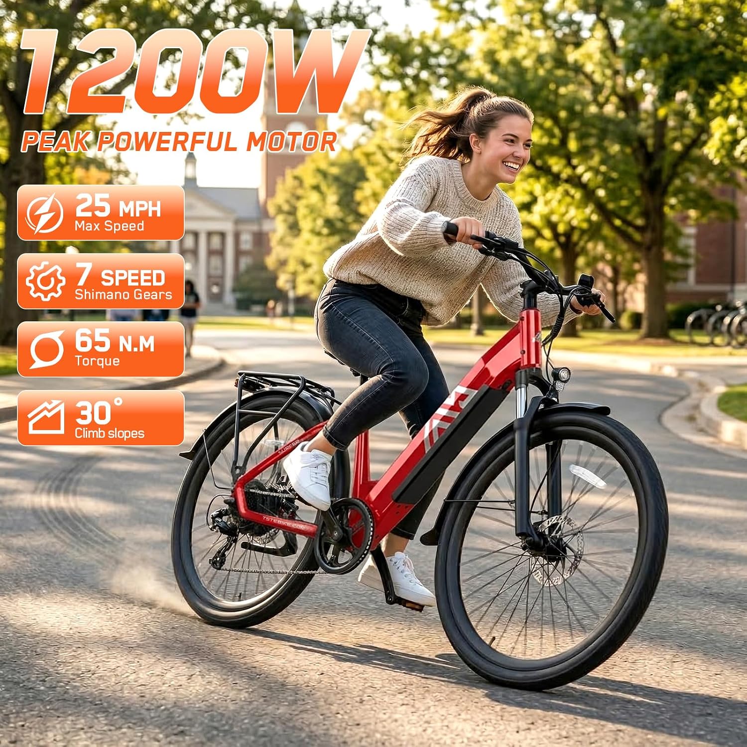 TST Electric Bike for Adults, 1500W Peak Motor 60/100 Miles Fat Tire Ebike with 48V 15Ah/25Ah Removable Battery 20' Fat Tire Electric Dirt Bike Full Suspension and 7-Speed