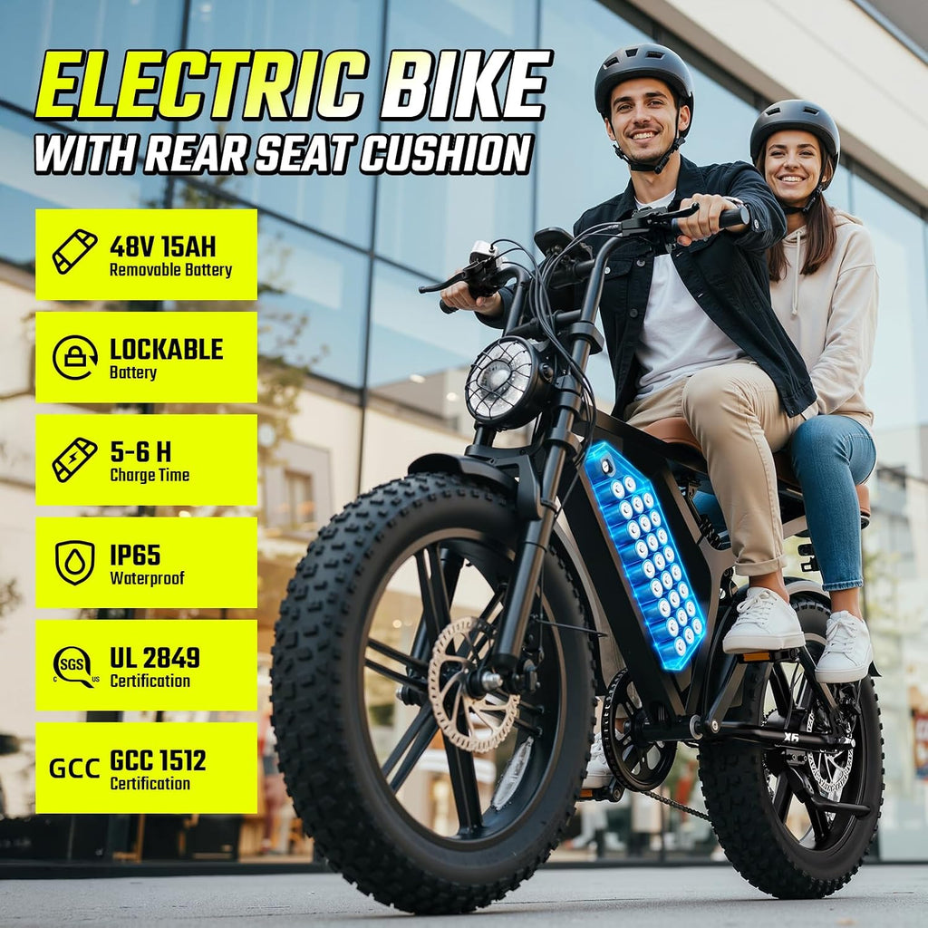 TST Electric Bike for Adults, 1500W Peak Motor 60/100 Miles Fat Tire Ebike with 48V 15Ah/25Ah Removable Battery 20' Fat Tire Electric Dirt Bike Full Suspension and 7-Speed