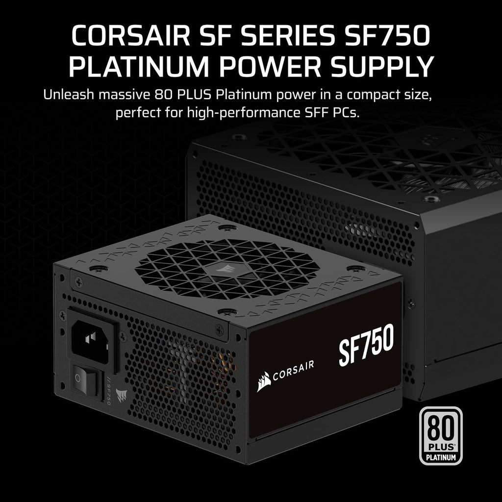 CORSAIR SF750 (2024) Fully Modular SFX Low Noise 80 Plus Platinum Power Supply â€' ATX 3.1 Compliant â€' PCIe 5.1 Ready â€' Small Form Factor â€' Bracket Included â€' Black