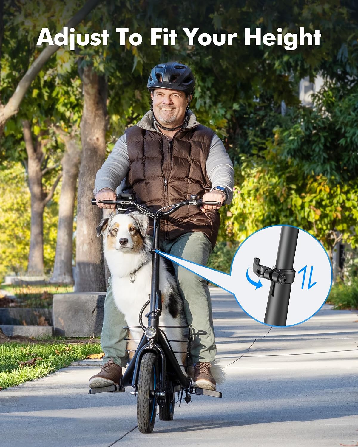 Gyroor C1 Plus Electric Scooter for Adults with Seat & Pet Basket - 30 Miles Range 650W Motor 48V 13.5Ah Battery 18.6MPH 14' Pneumatic Tires Foldable Design Dual Shock Absorbers 300lbs Capacity