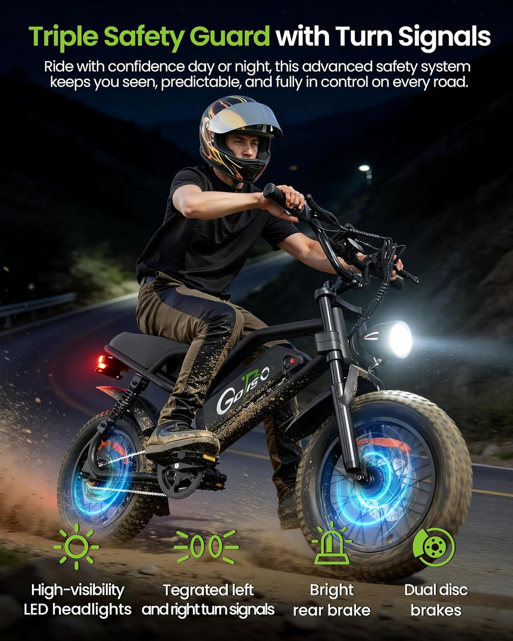 ADISTAR 16' Electric Bike for Adults/Teens, Peak 1500W & 65 Miles Long Range, 48V 15.6Ah Battery, Up to 28Mph, Full Suspension Fat Tire All-Terrain EBike on Mountains,Snow,Sand,Black