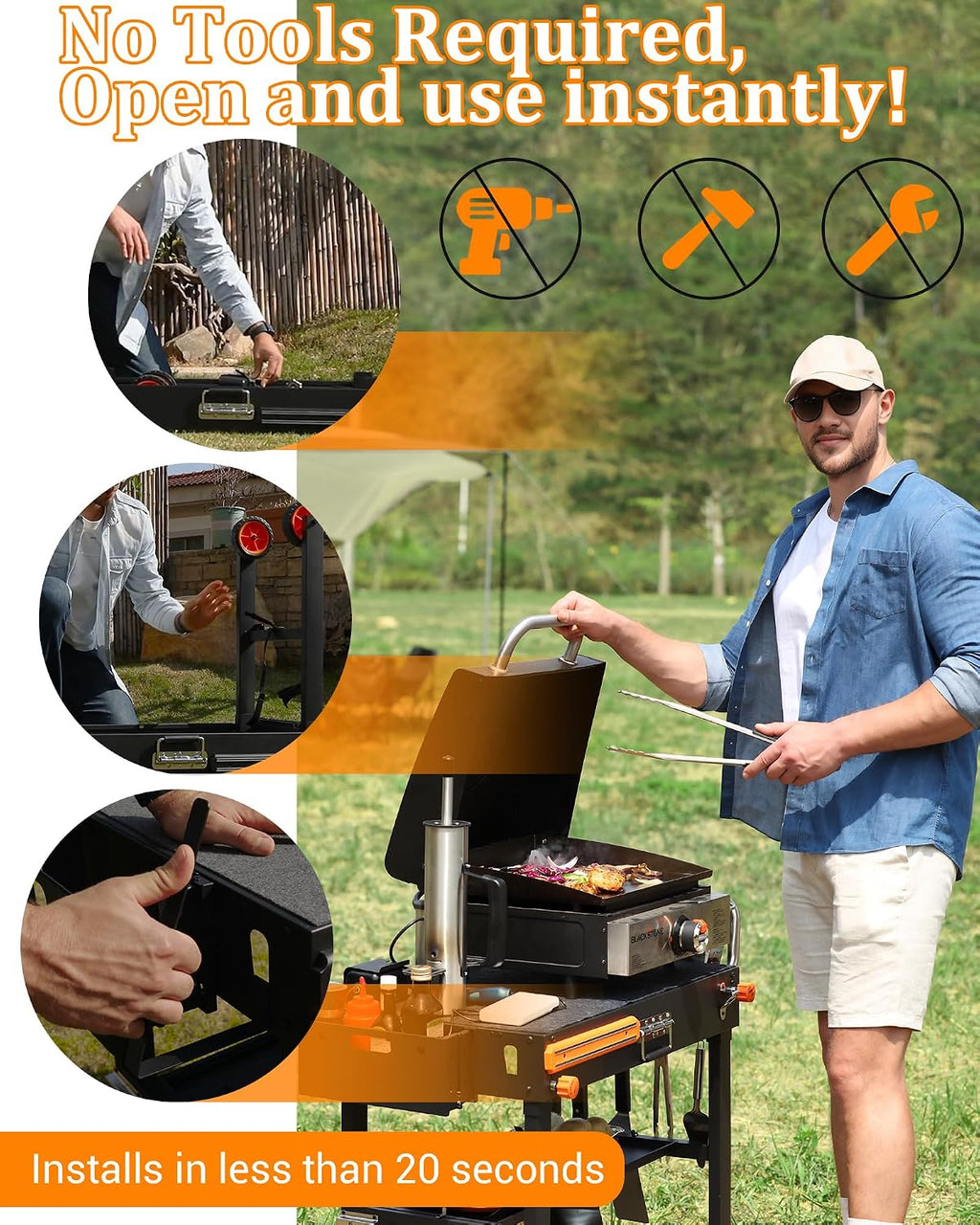 Grill Table For Blackstone Griddle 22 and 17 Inch, Grill Carts and 22 inch Griddle Cover, Foldable Quickly Blackstone Stand Suitable for Travel/Camping And Outdoor Meals