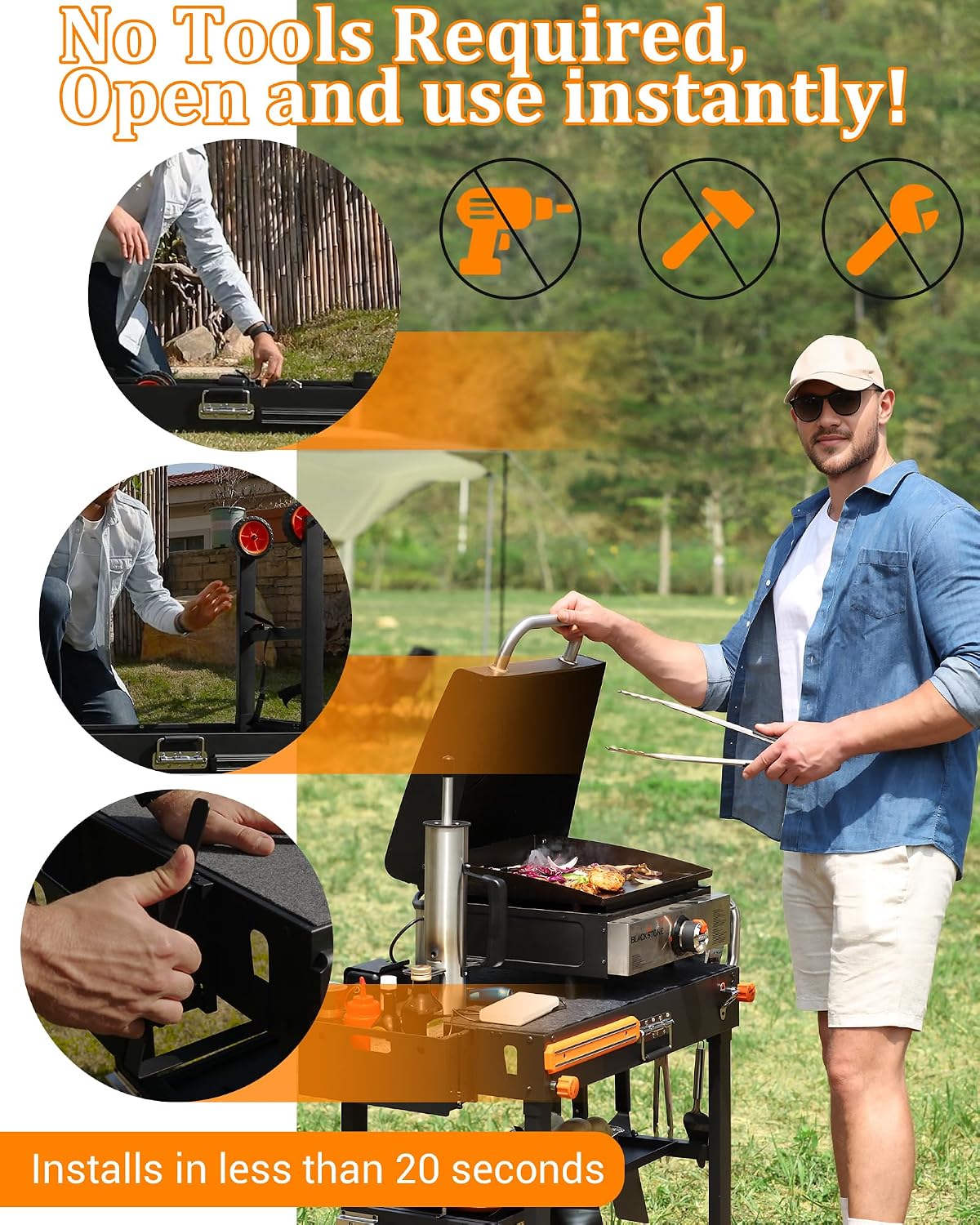 Grill Table For Blackstone Griddle 22 and 17 Inch, Grill Carts and 22 inch Griddle Cover, Foldable Quickly Blackstone Stand Suitable for Travel/Camping And Outdoor Meals