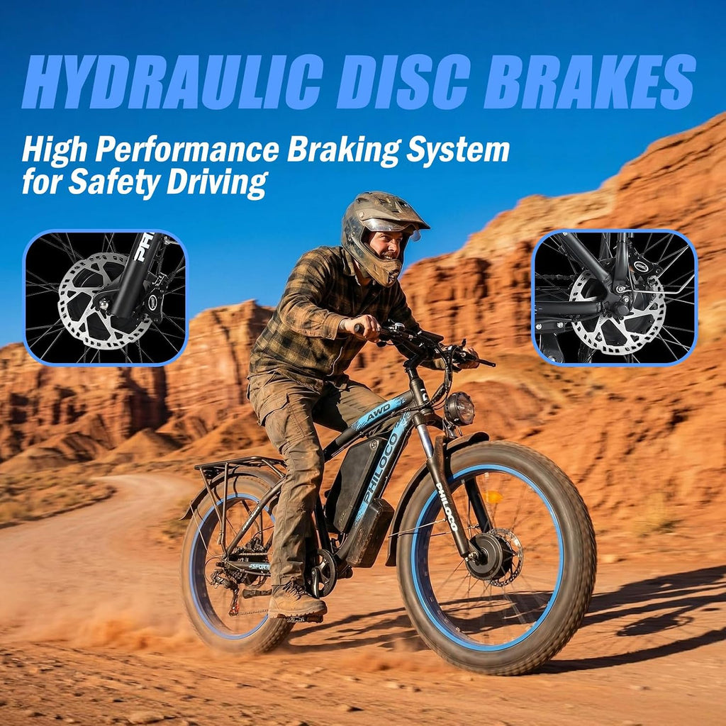 5000w Dual Motor E-Bike 60V Electric Bike for Adults,45 MiIe P-Hour Full Suspension Hydraulic Disc Brakes EBike,26/24x4 Fat Tires Mountain Bikes for All Terrain Snow/Sand