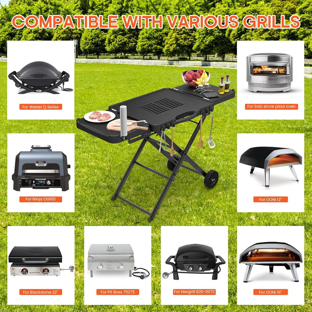 Grill Stand for Ninja Woodfire OG701, OG850, OG951, Portable Foldable Grill Table with Wheels & Side Shelf, 51' Large Space BBQ Table for Weber, Blackstone Griddle, Ooni Pizza Oven Accessories