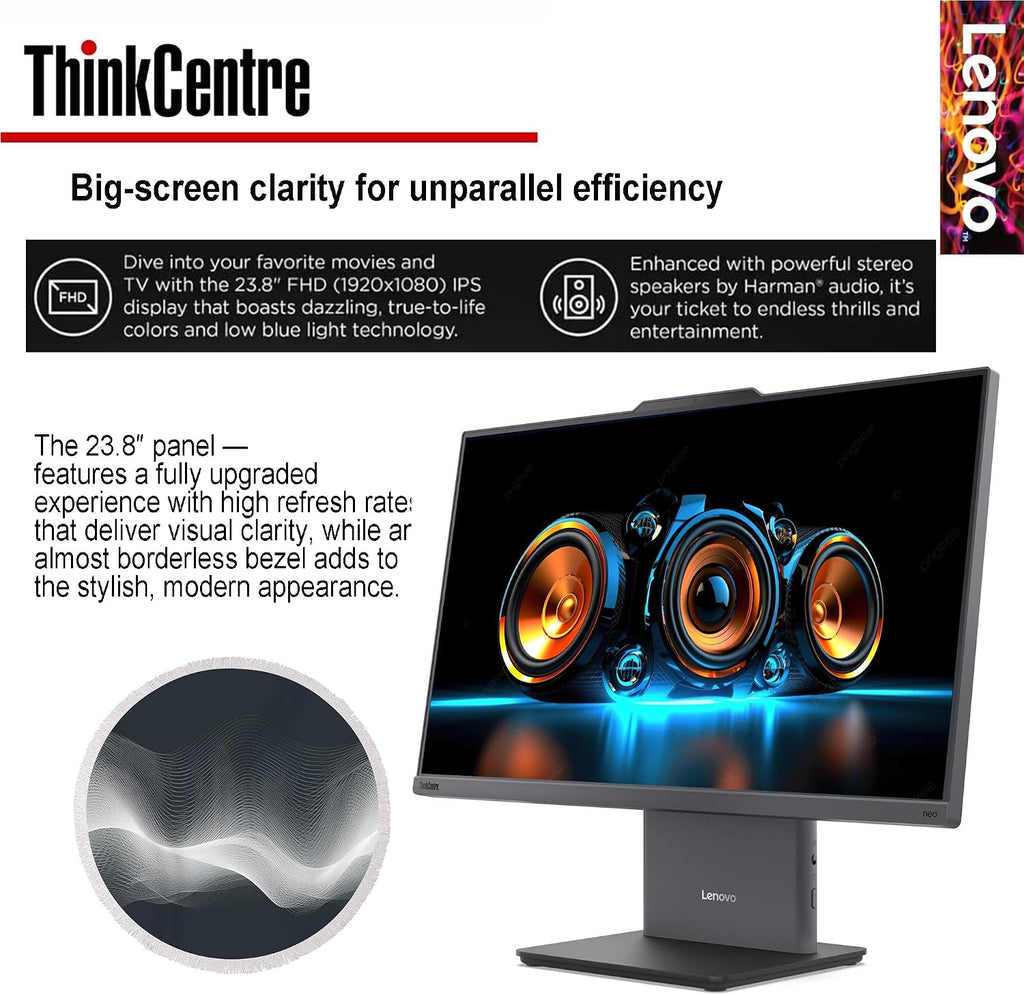 Lenovo ThinkCentre All-in-One Computer | Intel 10-core i7 Processor (4.9GHz) | 16GB DDR5 RAM, 512GB SSD | 24'' Full HD Display | Wi-Fi 6 | Bluetooth | USB-C | HDMI in&Out | KB&Mouse | Windows 11 Pro