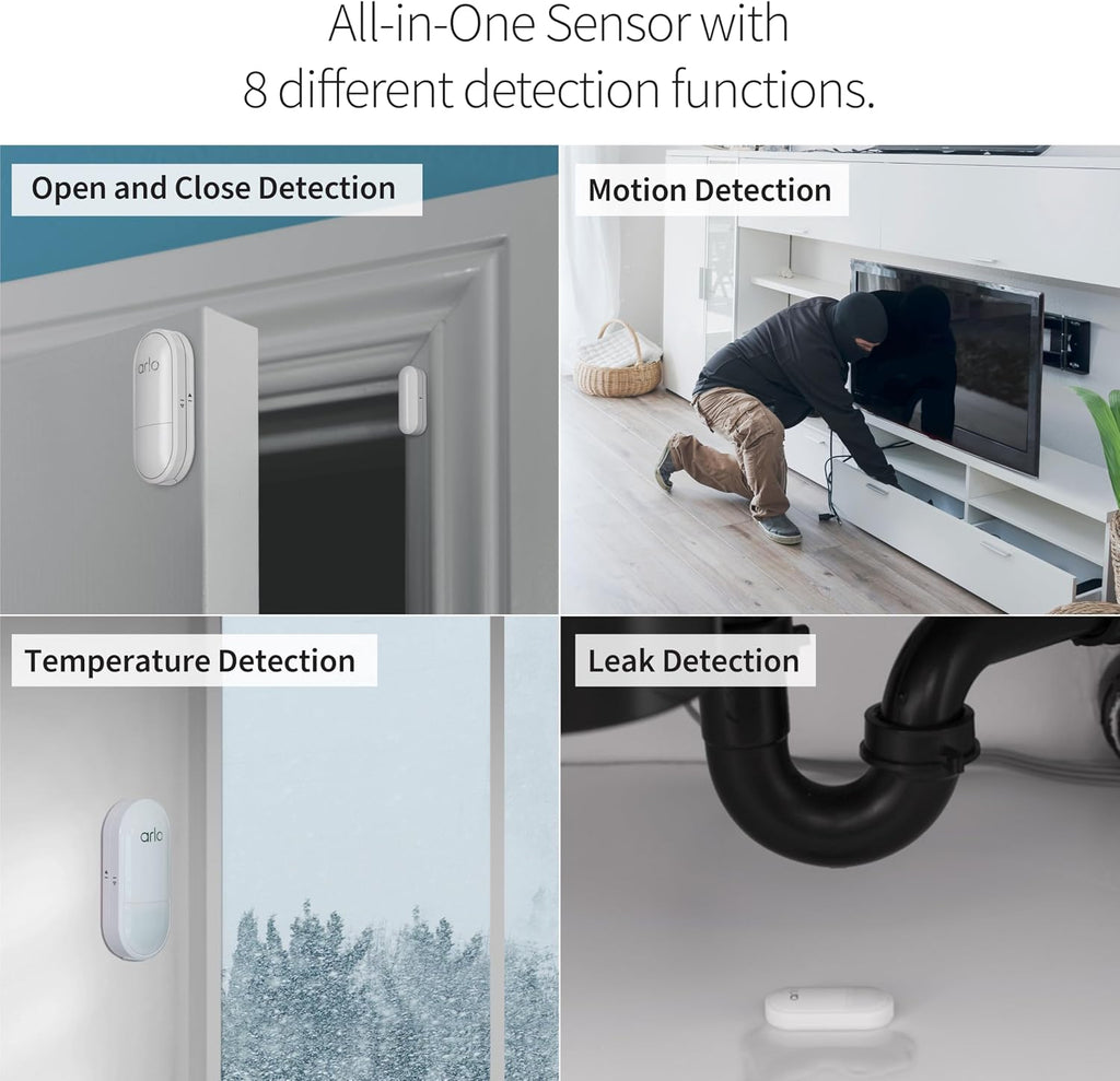 Arlo Home Security System - Wired Keypad Sensor Hub, (2) 8-in-1 Sensors, 24/7 Professional Monitoring- No Contract Required, DIY Installation, Alarm System for Home Security – SS1201, White