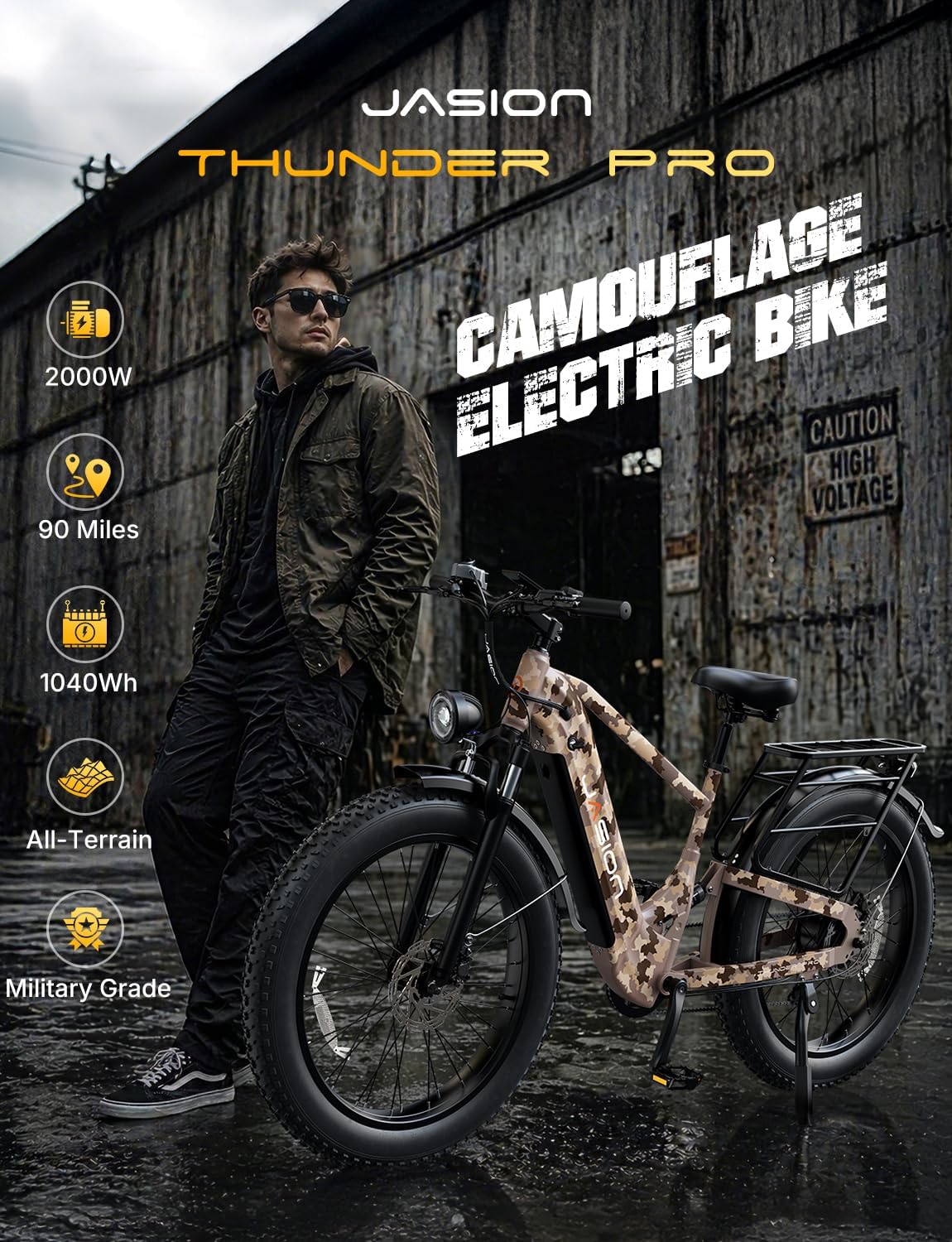 Jasion Thunder PRO/ST Electric Bike,2000W Peak Ebikes for Adults,26''Fat Tire Best Ebike for Men,90 Miles with 1040Wh Battery,35 MPH Max Speed Bicycles,500 lbs Capacity,Certified By UL2849