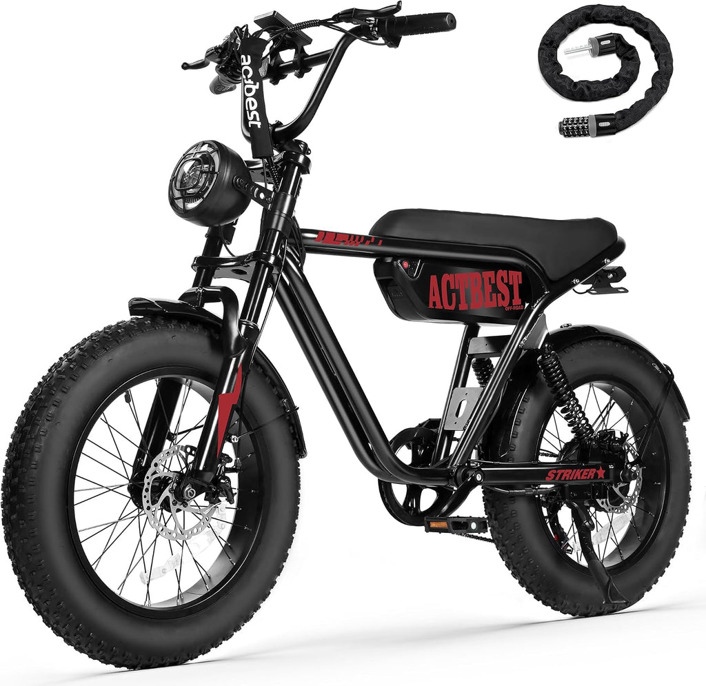 ACTBEST 16'/20'/26' Fat Tire Electric Bike for Adults/Teens, 1200W/1500W Peak Motor, 25MPH/28MPH & 55-75 Miles Long Range, Full Suspension All-Terrain eBike for Mountain,Snow,Sand