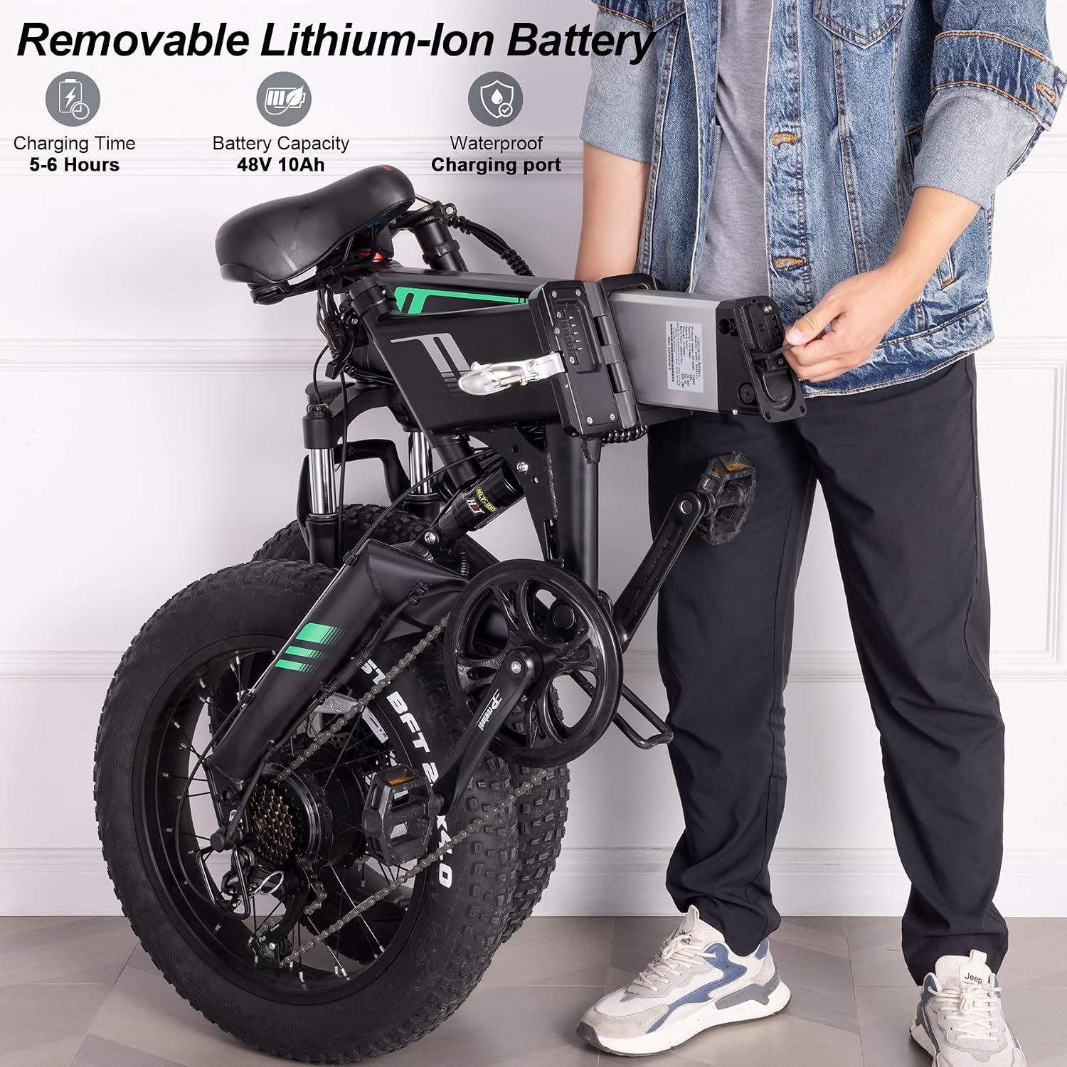 Wooken Electric Bike, 20''X4.0 Fat Tire Electric Bike for Adults, Peak 1000W Foldable Electric Bike with 48V 10Ah Battery,Professional 7 Speed,Shock Absorber, 20MPH Ebike for Mountain Beach Snow