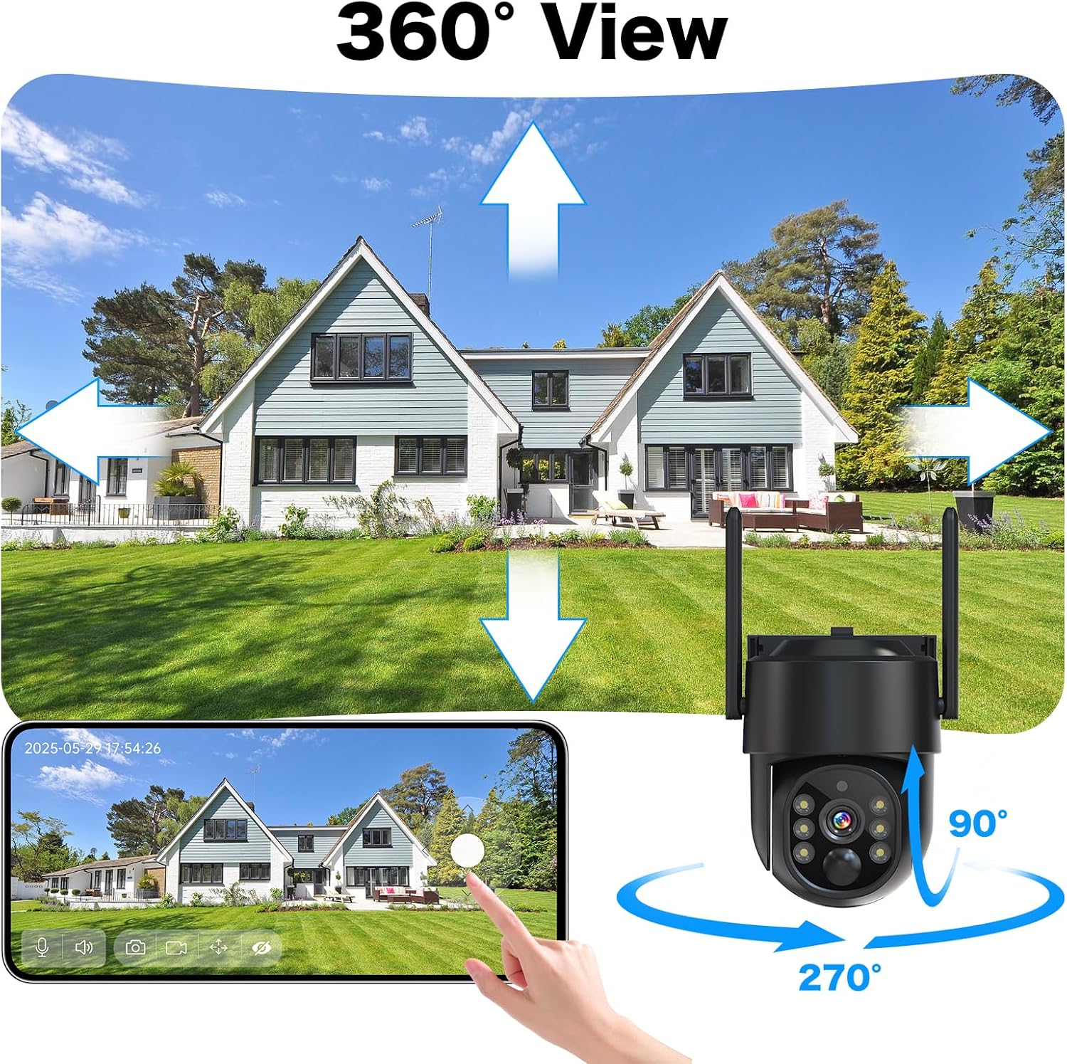 Solar Security Cameras Wireless Outdoor, 2K 4MP Security Cameras Battery Powered PTZ WiFi Camera, Color Night Vision, 2-Way Talk, PIR Motion Detection for Home Security (Black 4 Pack)