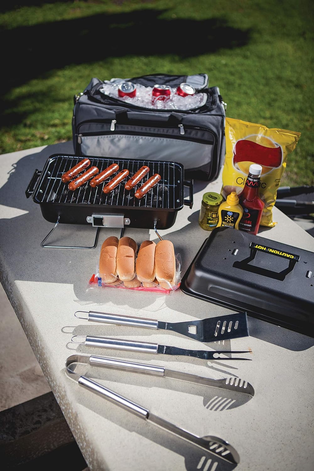 ONIVA - a Picnic Time brand Buccaneer Portable Charcoal Grill & Cooler Tote, (Black with Gray Accents)