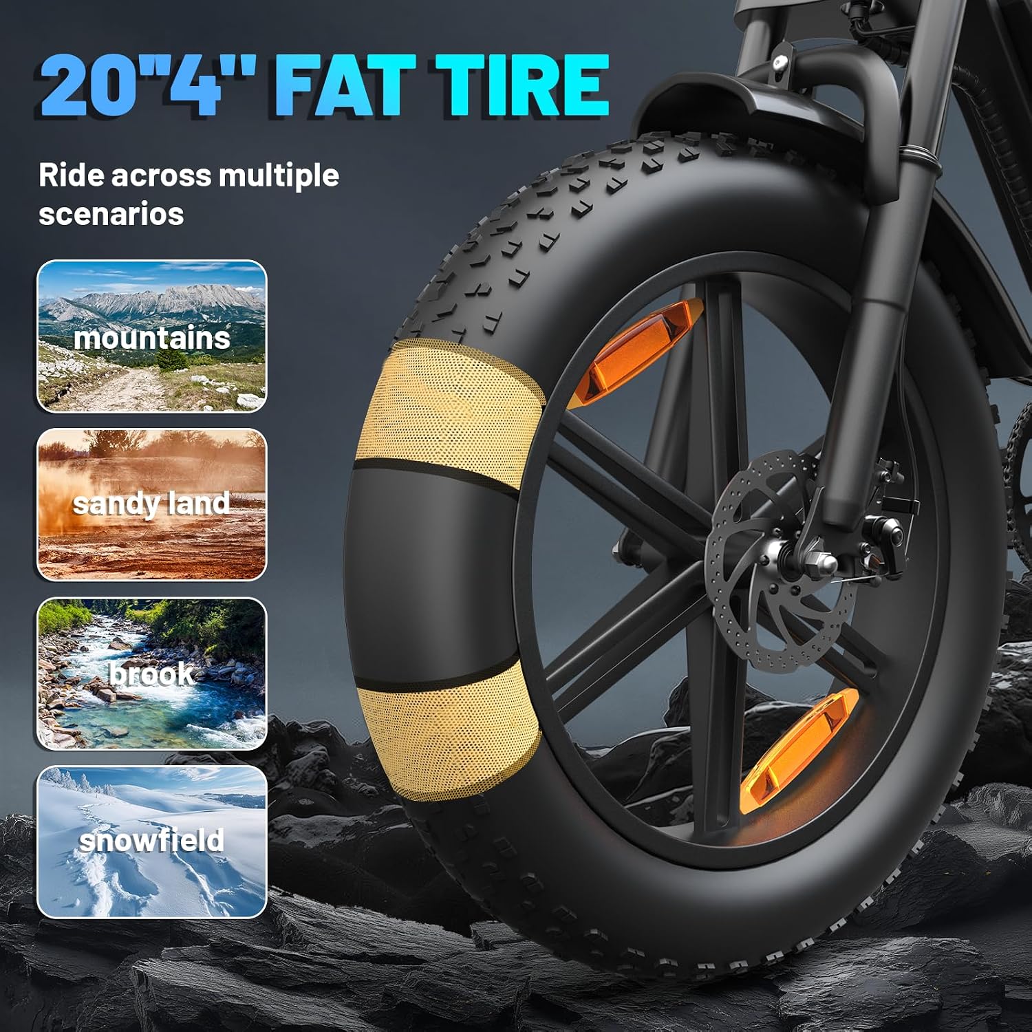 Electric Bike for Adult, 20' 4.0' Fat Tire 750W Continuous / 1000W Max， 28MPH, 48V 15ah Removable Battery, 50-60+ Miles Range,UL2849 Certified