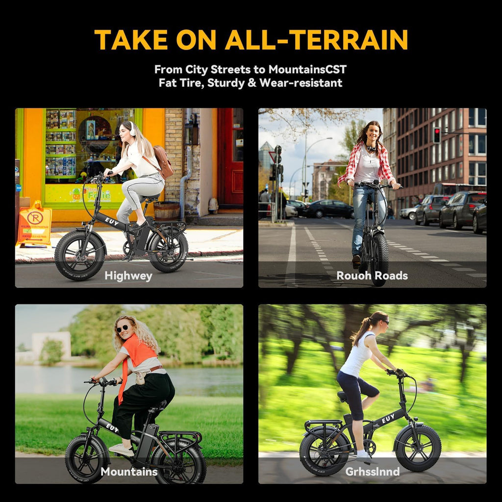 Folding Electric Bike for Adults and Seniors, 1000W Motor 48V 20AH Battery 30MPH 80 Miles, 20' Fat Tire All Terrain Ebike, 7-Speed Commuter E Bike, Step-Thru Electric Bicycle for Women and Teens