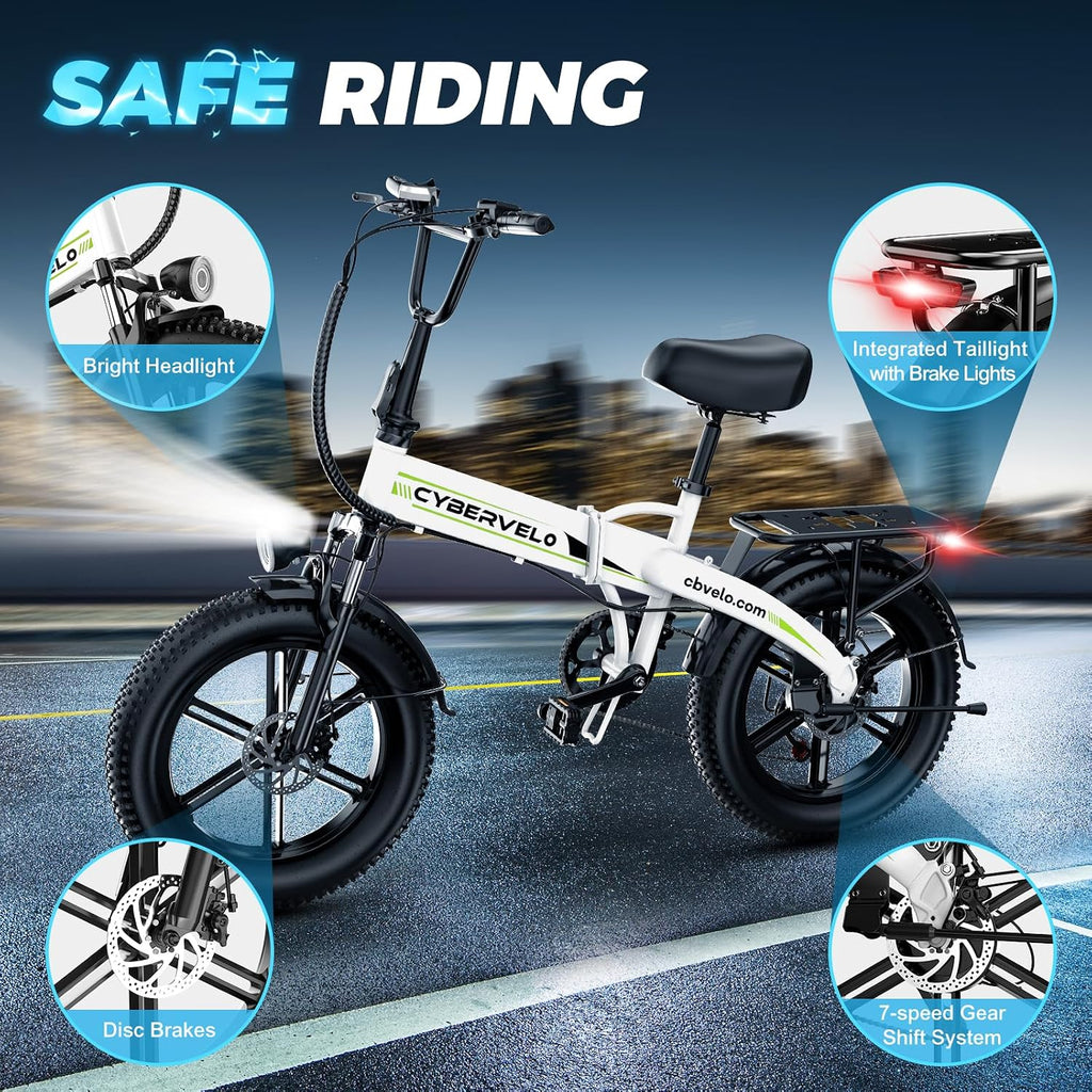 DriftGod Folding Electric Bike, 48V 20.8AH Large Removable Battery E Bike - 20'x3' Fat Tire - 80 Miles Max Range Ebike for Adults,Electric Bicycles for Commuter