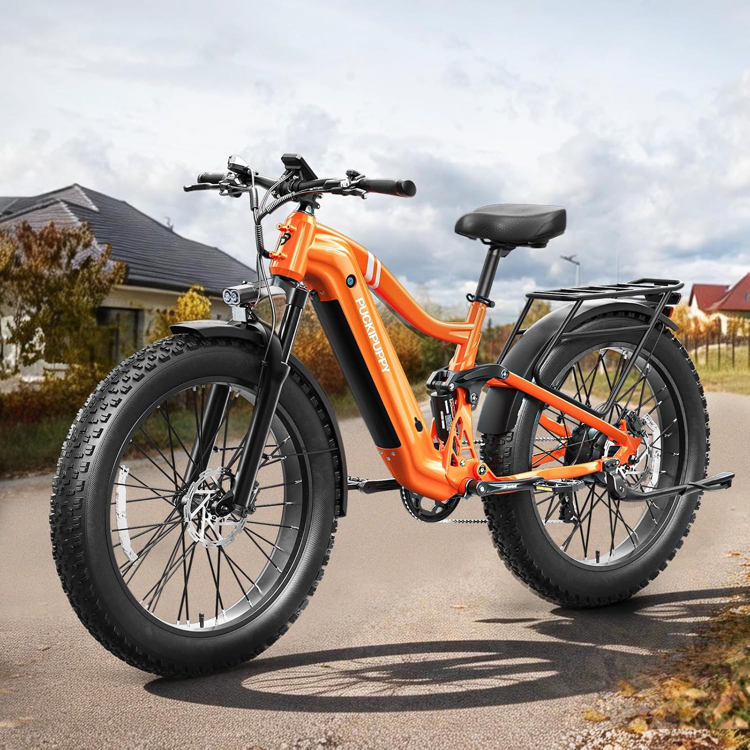 PUCKIPUPPY Boxer Electric Bike for Adults 960W, 48V 20AH Battery Ebike, Full Suspension 26' Fat Tire E Bike, 28MPH 80Miles Range Mountain Electric Bicycle, 7 Speed Hydraulic Disc Brakes