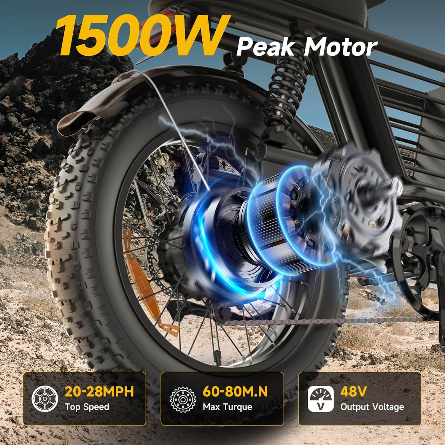 HiKeep Electric Bike for Adults - 16/20 Inch Fat Tire Ebike, 750W/Peak 1500W Motor Ebike, 48V15.6AH Detachable Battery, 4 Riding Modes Electric Dirt Bike