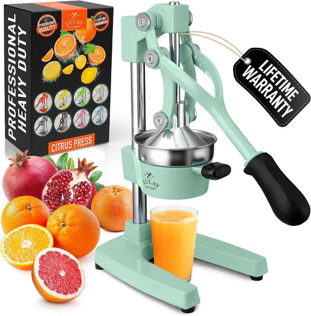 Zulay Kitchen Cast Iron Juicer - Heavy Duty Manual Juicer with Detachable Strainers for Easy Cleaning, Orange Juice Press for Citrus Fruits, Perfect for Bartenders, Juice Lovers & Health Enthusiasts