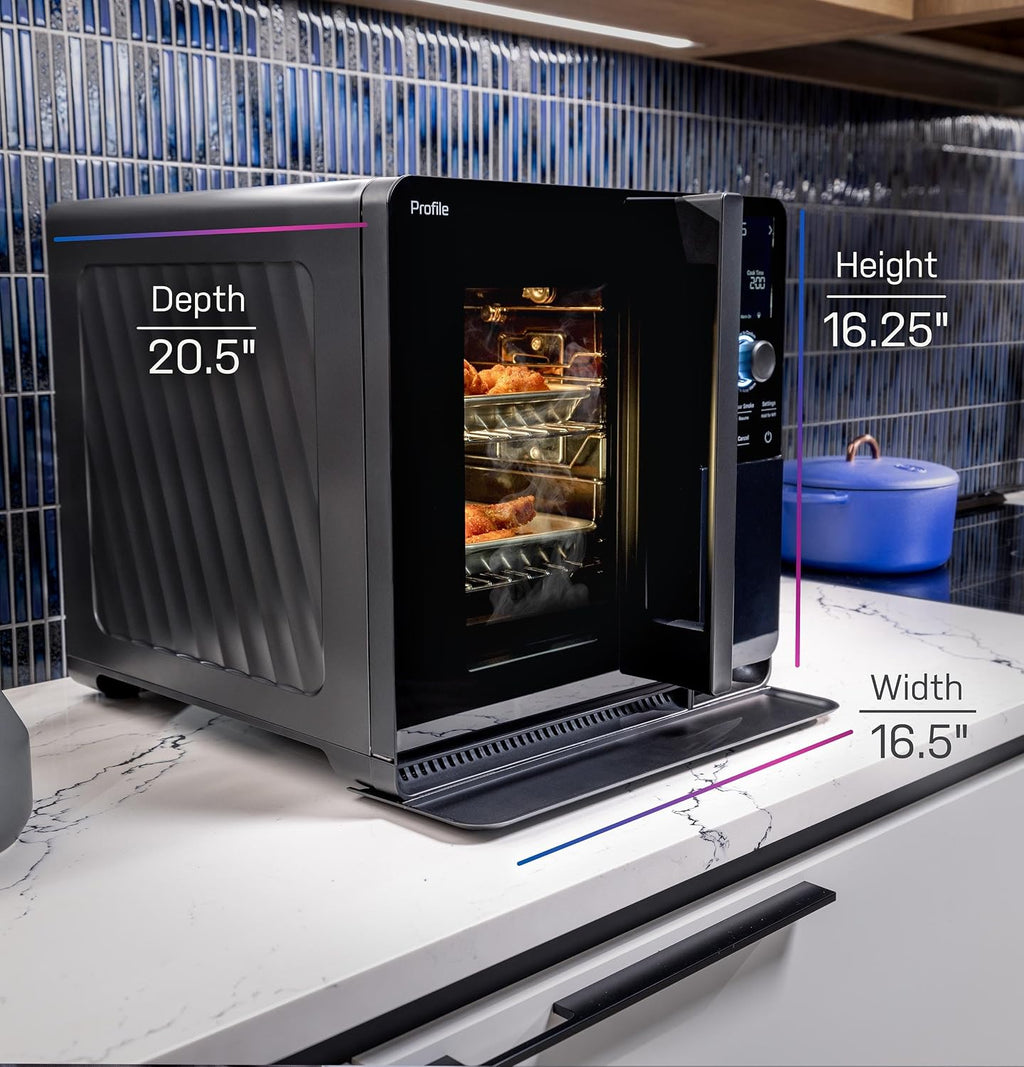 GE Profile™ Smart Indoor Pellet Smoker + Accessories Bundle, Includes Four 1lb Bag, Strainer, 20-pack of Drip Pan Liners, and Prep Tray, Stainless Steel, Carbon Black