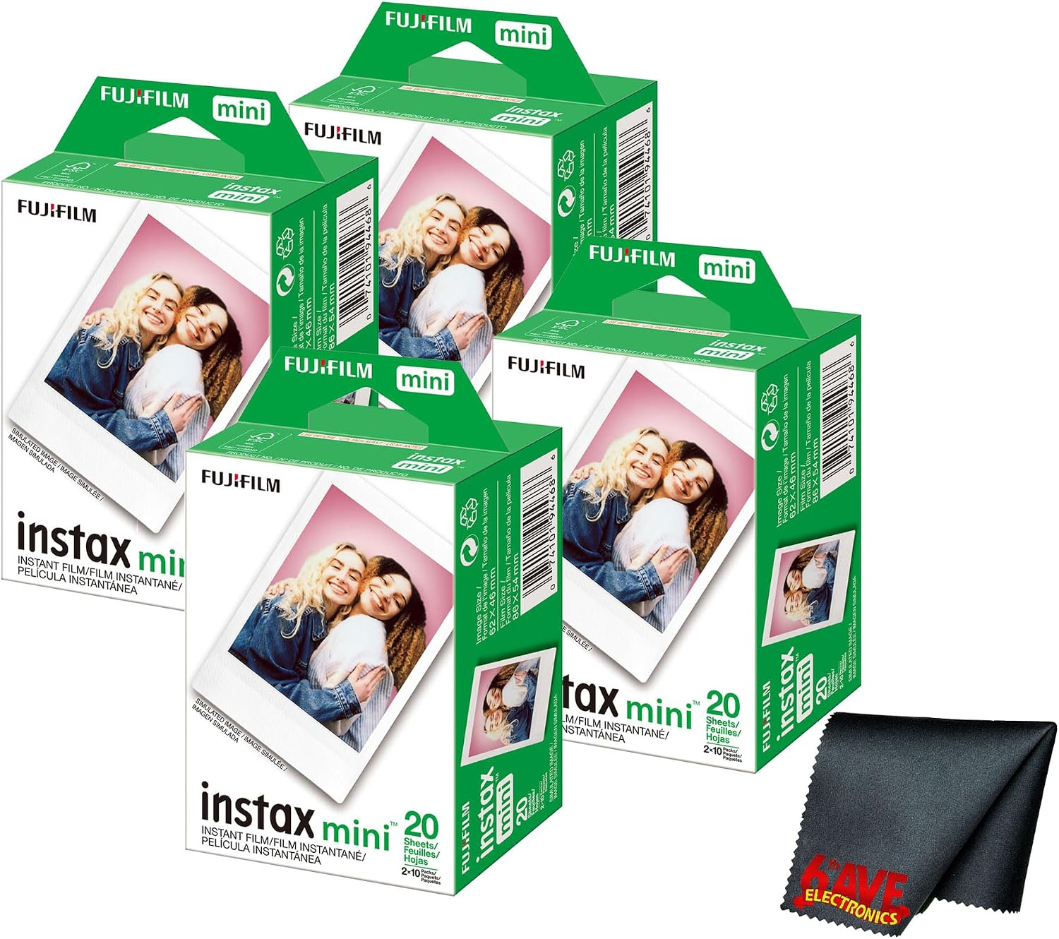 Fujifilm Instax Mini Instant Camera Film (80 Photo Exposure) Bundle with 6AVE Microfiber Cleaning Cloth