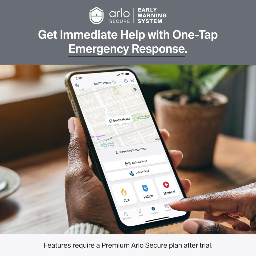 Arlo Ultra Security Camera 4K HDR (3rd Gen, 2025 Release) + SmartHub, Battery Power, Emergency Response, AI Event Captions, 1-Month Trial of Secure Plan, 180° Field of View, 2 Cam, White